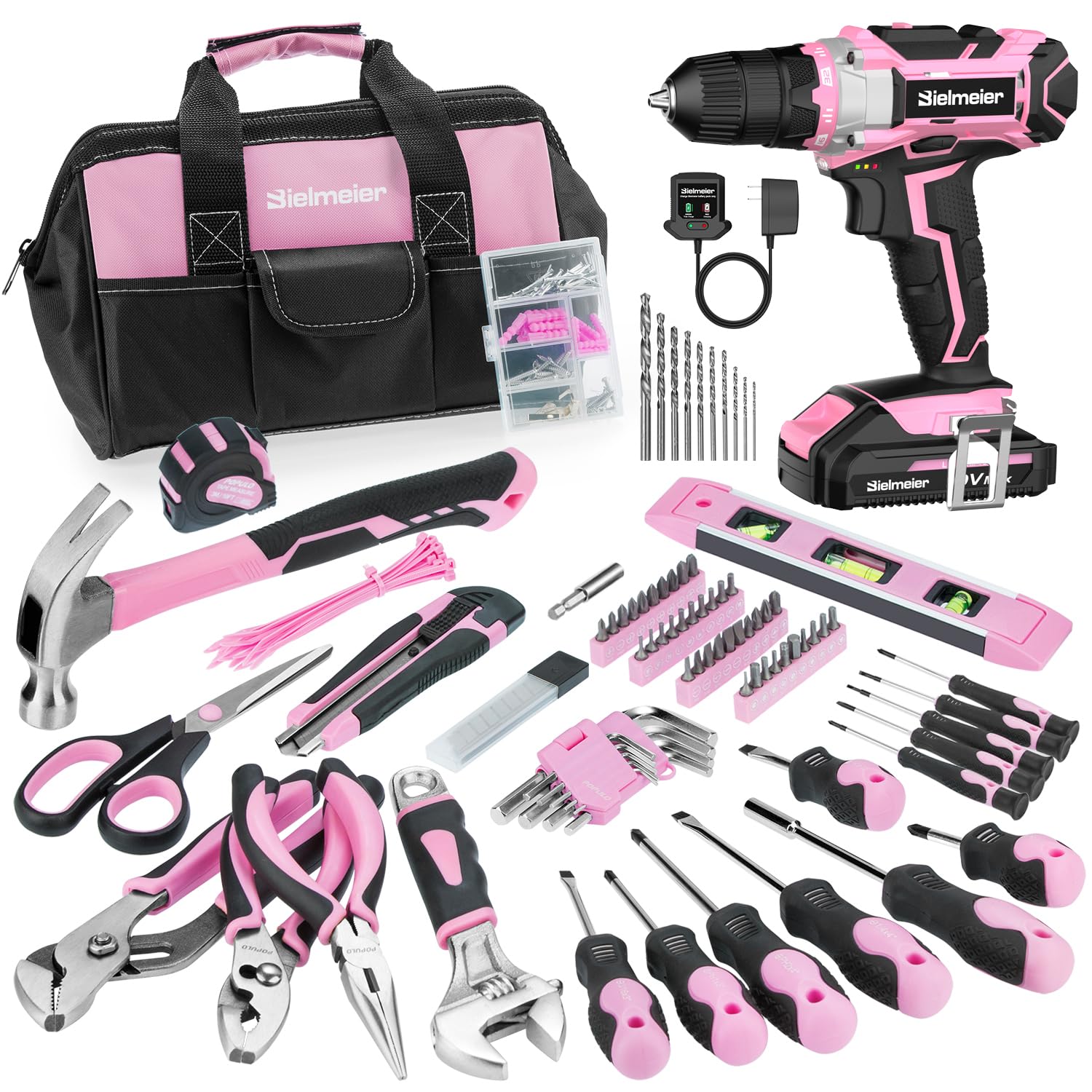20V 236-Piece Cordless Pink Drill Set - Essential Women's Pink Tool Kit with Pink Tool Bag for DIY & Home Improvement | Perfect for Home Repairs, Craft Projects, and Small Fixes