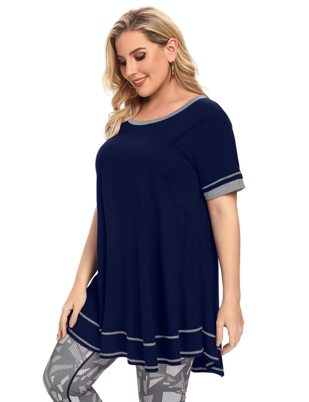 MONNURO Women's Plus Size Nursing Maternity Tops - Short Sleeve Casual Swing Tunic for Breastfeeding | Comfortable Loose Fit Shirt for Pregnancy & Nursing Moms | Perfect for Daily Wear, Outings & Maternity Photos