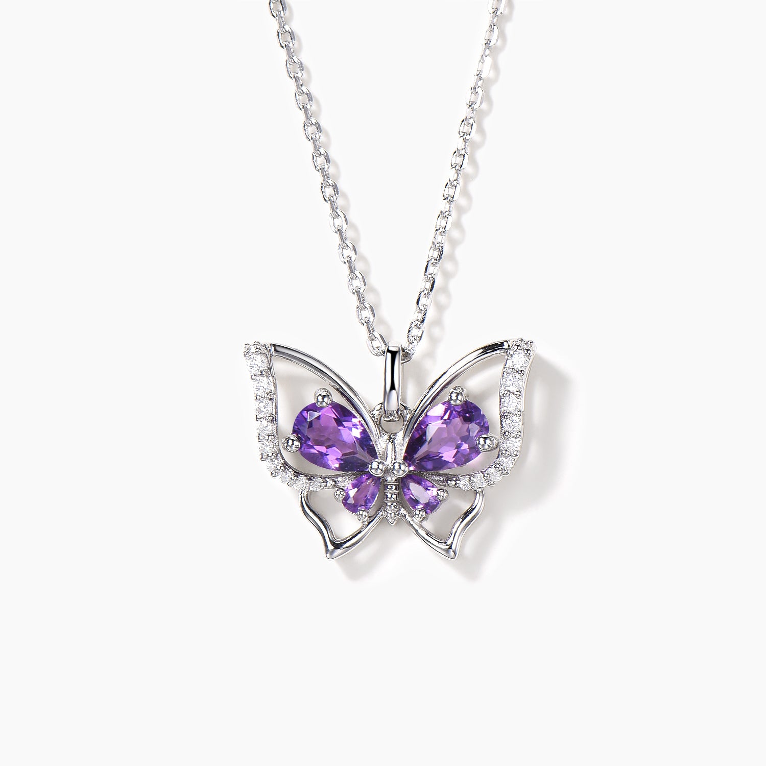 Pear Cut Natural Amethyst Butterfly Pendant Necklace with Diamond Accents - Nature Inspired Jewelry for Women, Perfect for Weddings, Anniversaries & Special Occasions