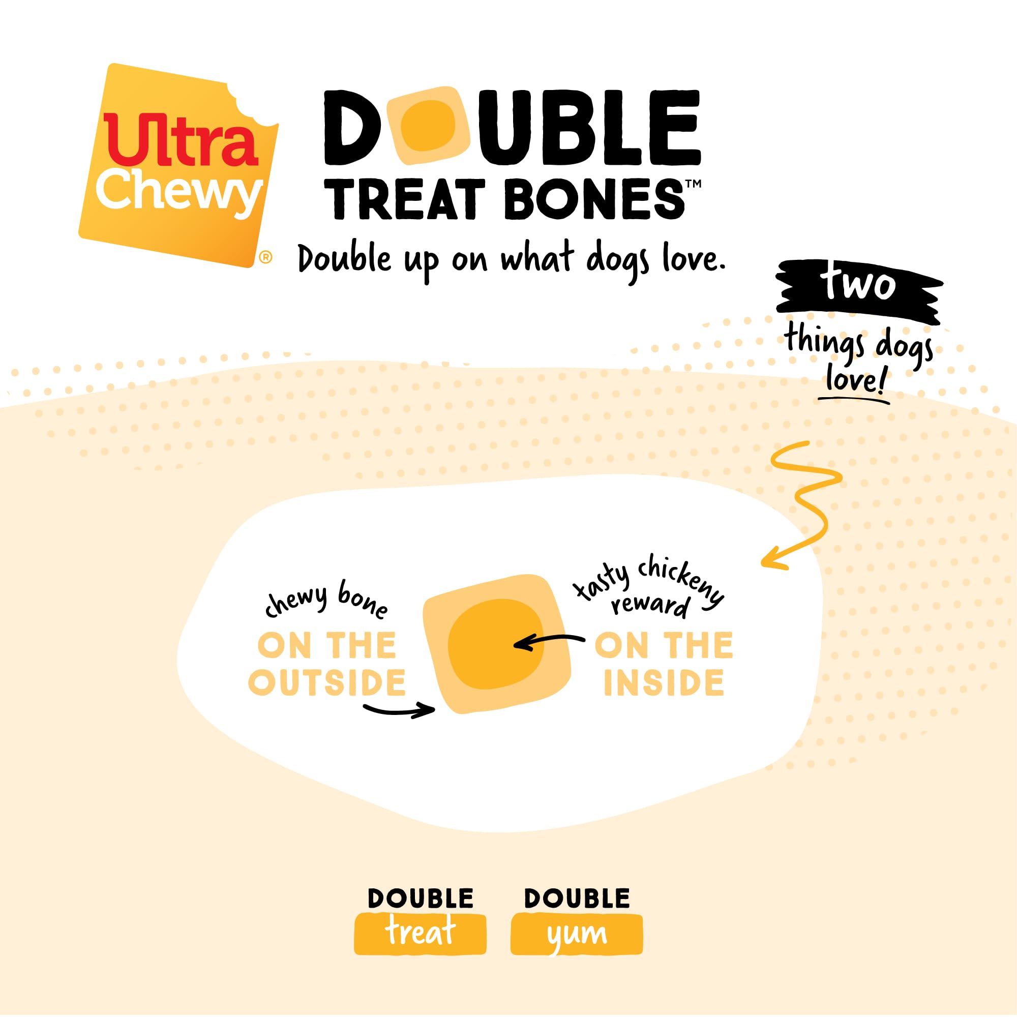 Premium Long-Lasting Chewy Chicken Double Treat Bones for Dogs - Made in USA, Highly Digestible Natural Dog Treats for Small & Large Breeds, Aggressive Chewers - Perfect for Training Rewards & Dental Health (12 Count)
