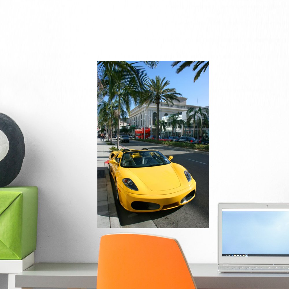 Yellow Car Peel and Stick Wall Decal - 18 x 12 Inches - Removable Wall Stickers for Kids Room, Nursery, or Office Decor - Wallmonkeys Wall Decals