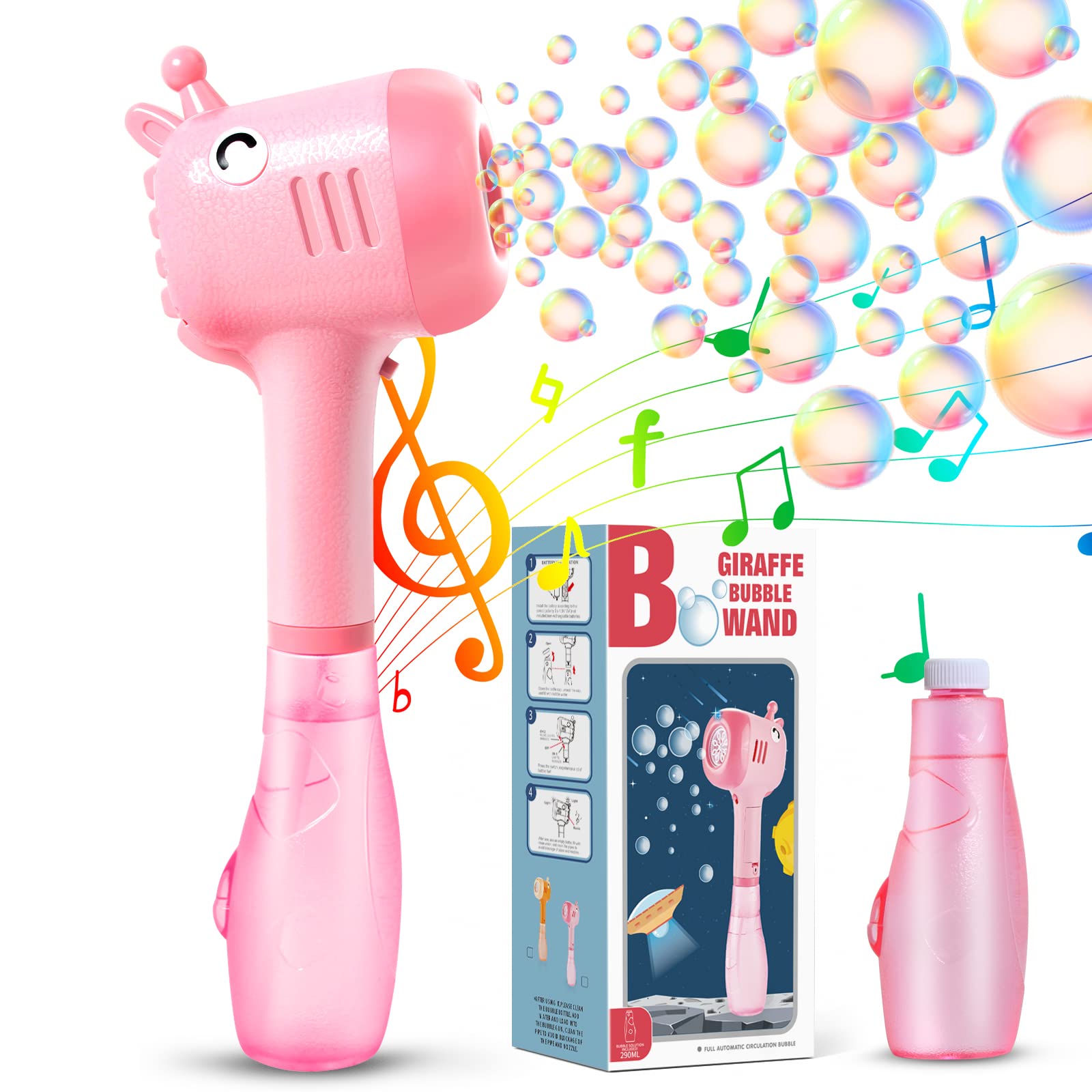 Panacare Electric Bubble Blower Machine - 4000+ Bubbles Per Minute with 290ML Super Bubble Solution, Giraffe Shaped Bubble Toy for Kids Outdoor Play, Birthday Parties, Weddings & Backyard Fun