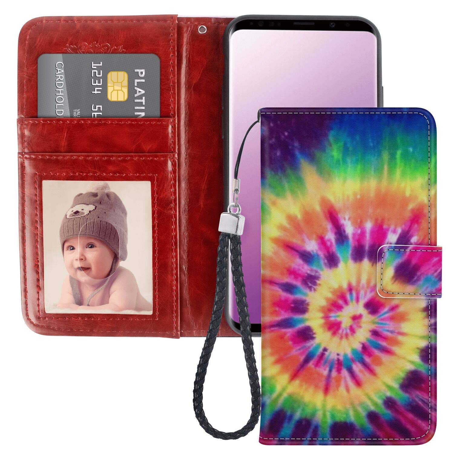 Samsung Galaxy S9 Wallet Case - Tie Dye PU Leather Full Body Protective Cover with Card Slots (Holds Credit Cards & ID) - Perfect for Travel, Work & Everyday Use