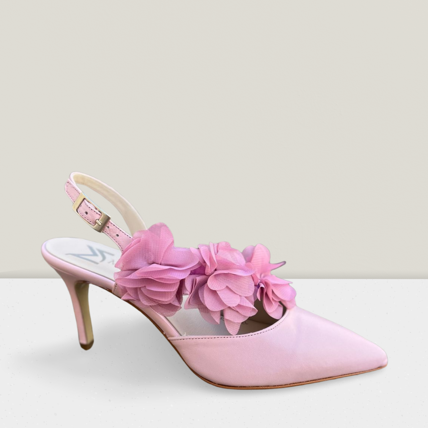 Marian Women's Pale Pink Slingback Heels with Floral Detail - Comfortable Dress Shoes for Weddings, Parties & Special Occasions