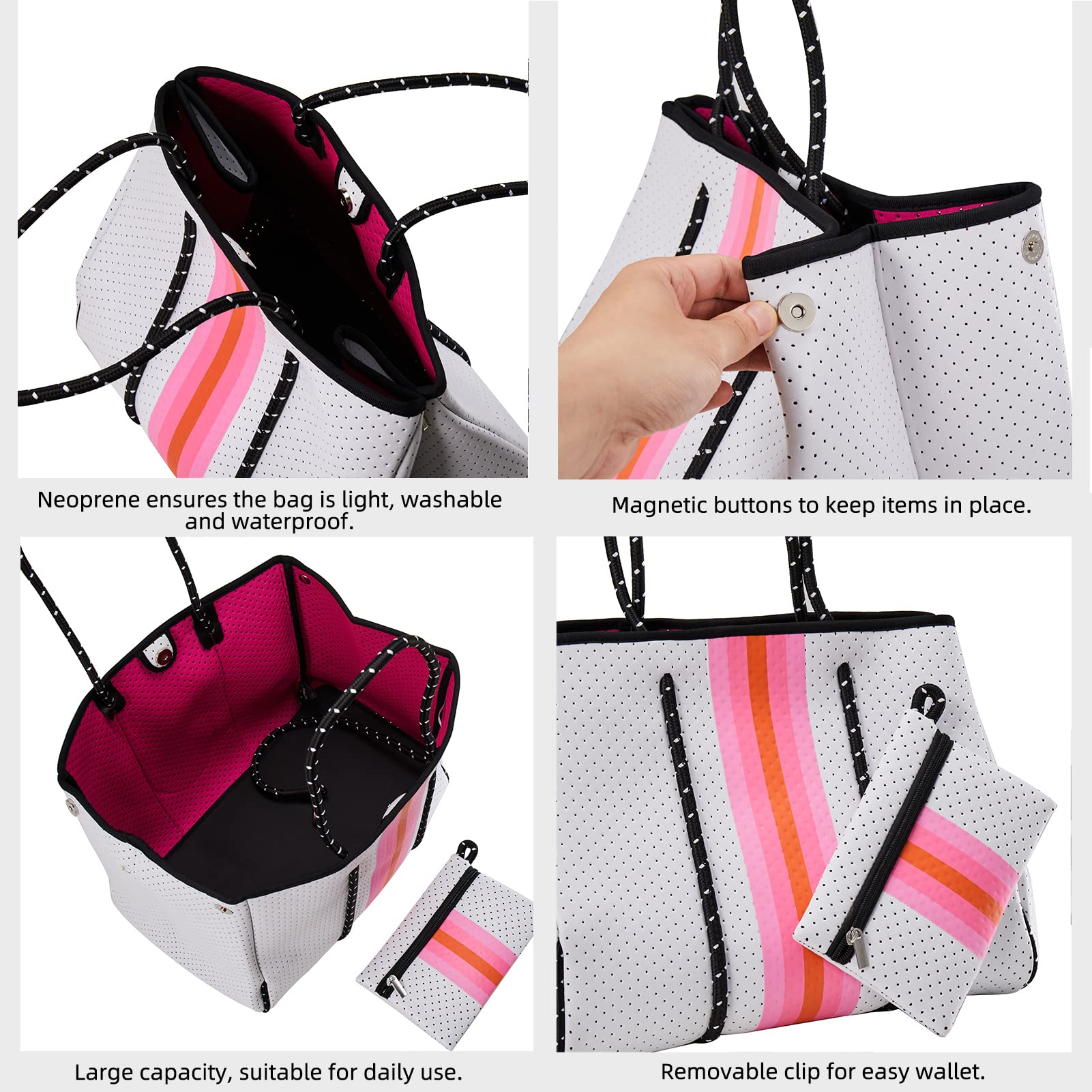 Stylish Neoprene Tote Bag for Women - Large Beach Bag with Pockets, Durable & Water-Resistant Handbag for Work, Travel & Shopping | Perfect for Beach Days, Gym & Daily Commute