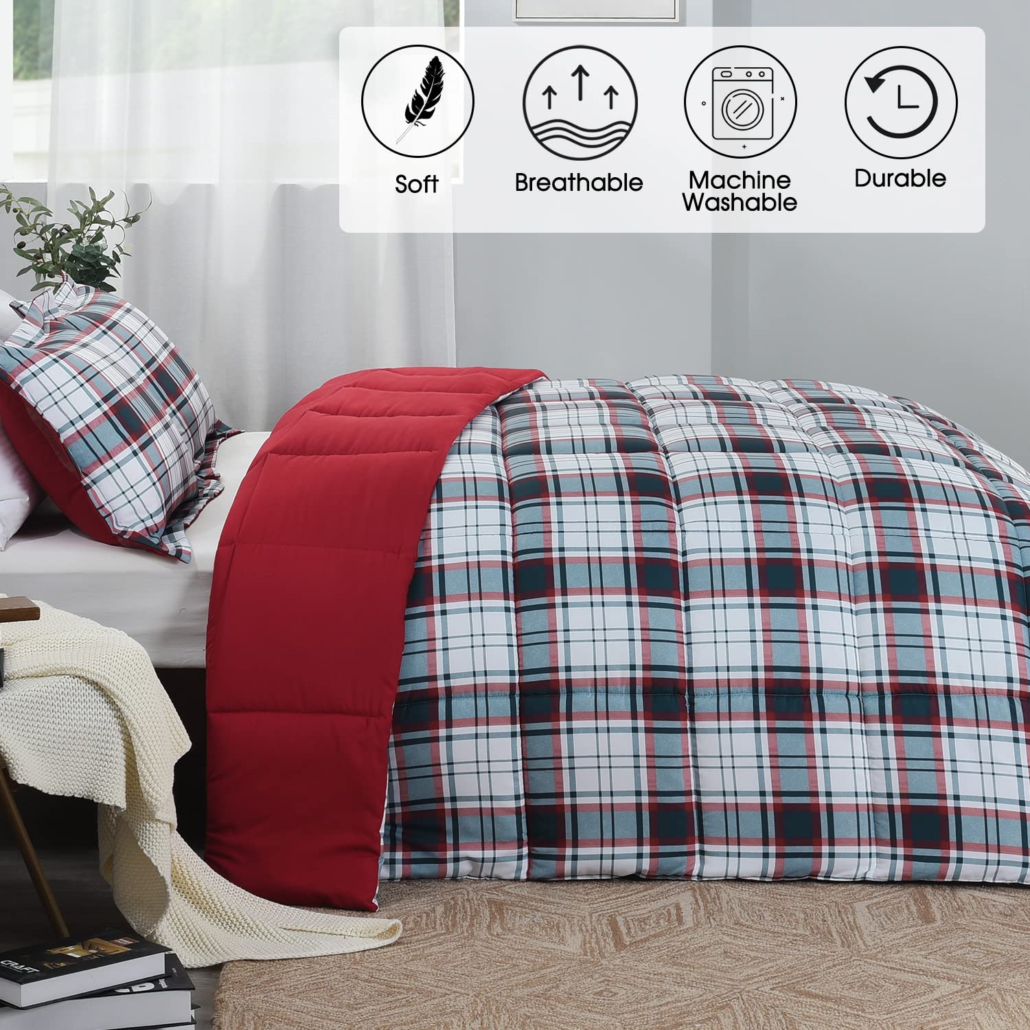 Basic Beyond Twin Comforter Set - Lightweight Down Alternative Bedding with Black & Red Stripes | Perfect for Kids Rooms, Dorm Essentials & Guest Bedrooms