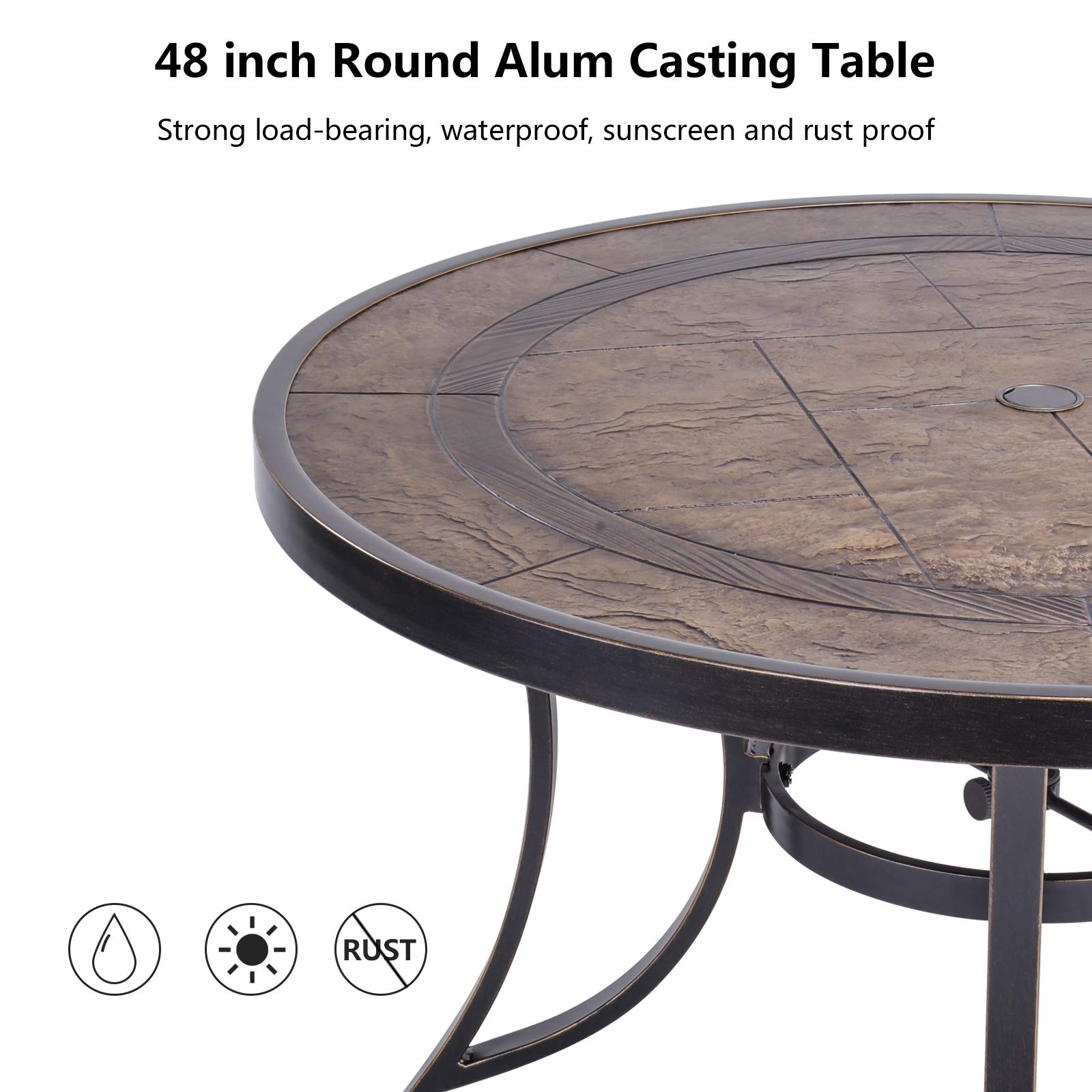 5-Piece Aluminum Outdoor Dining Set with 4 Cushioned Swivel Rocker Chairs & 48