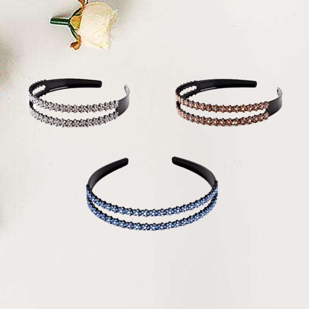 Lurrose 3-Pack Crystal Teeth Headbands for Women - Rhinestone Flower Hard Plastic Double Row Non-Slip Hair Bands | Perfect for Weddings, Parties, and Special Occasions