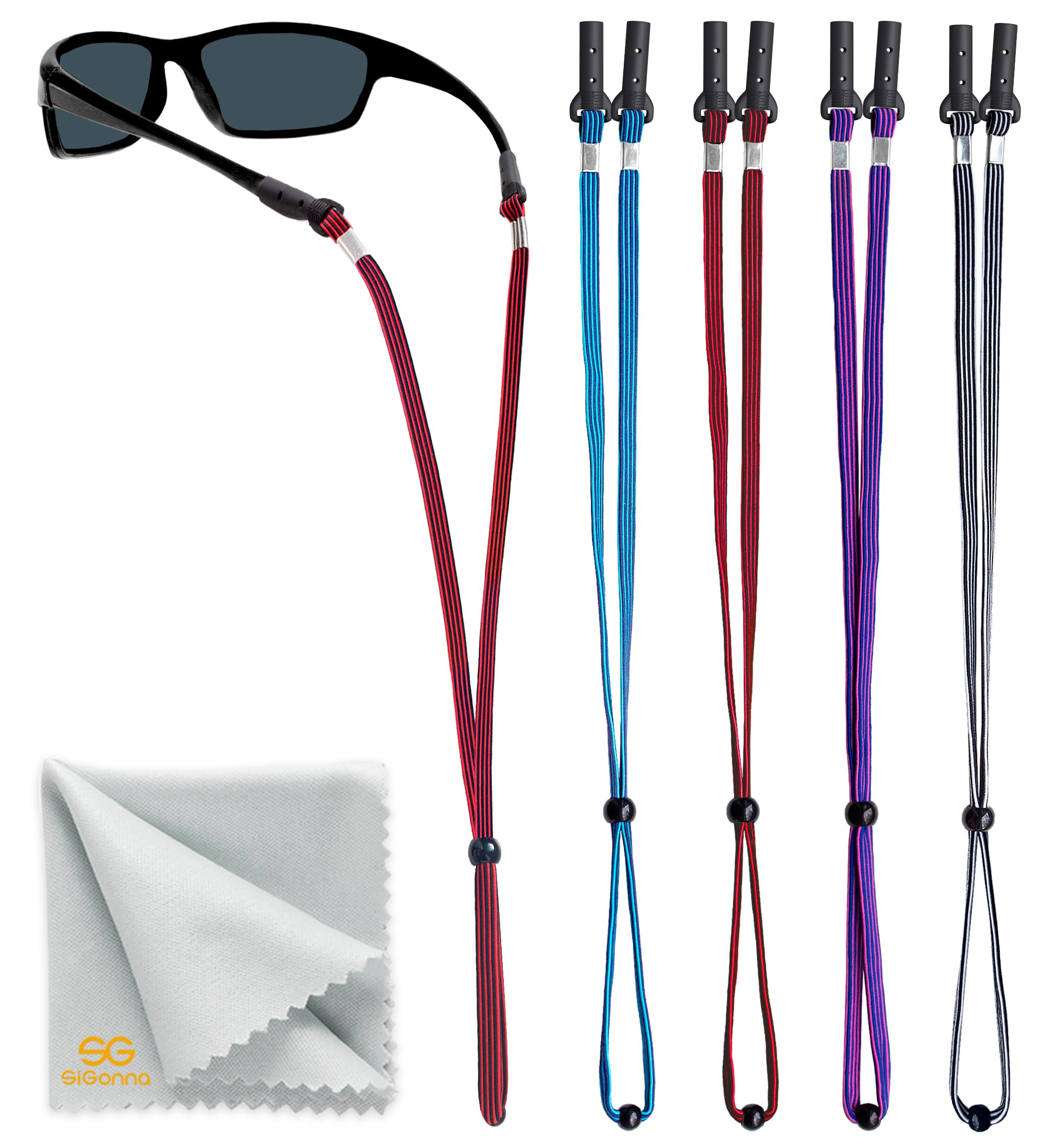 SIGONNA Anti-Slip Eyeglass & Sunglasses Holder Neck Strap - Adjustable Glasses Lanyard for Men & Women - 4 Pack Multi-Color Cords - Perfect for Reading, Sports, Hiking & Outdoor Activities