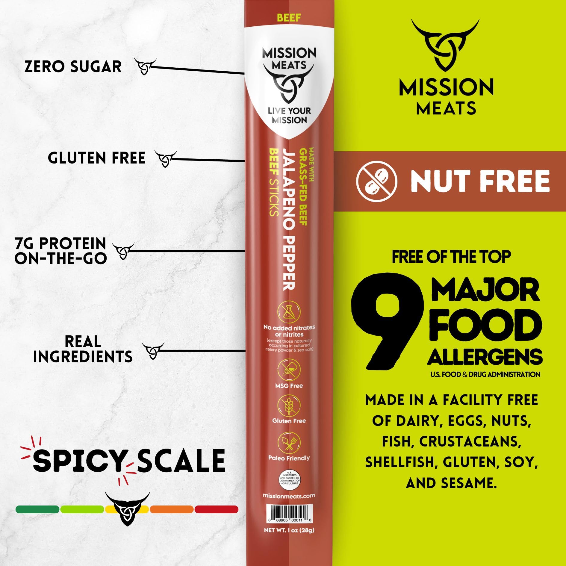 Mission Meats Beef Sticks – 100% Grass Fed & Pasture Raised, Zero Sugar, Gluten Free, Keto & Paleo Friendly, Healthy Protein Snacks, Individually Wrapped (Pack of 72) – Perfect for Hiking, Travel & On-the-Go Nutrition