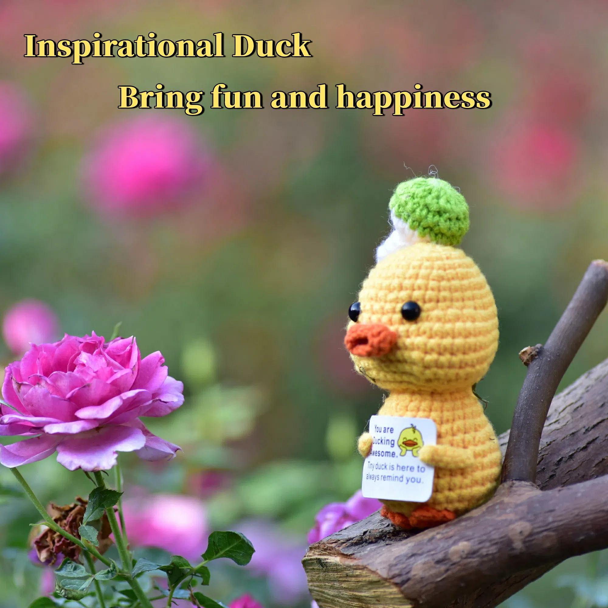 Handmade Crochet Emotional Support Duck - Inspirational & Positive Gift for Women & Men - Birthday, Christmas, Easter Present - Mental Health Encouragement, Stress Relief, Home & Office Decor (Duck 07)