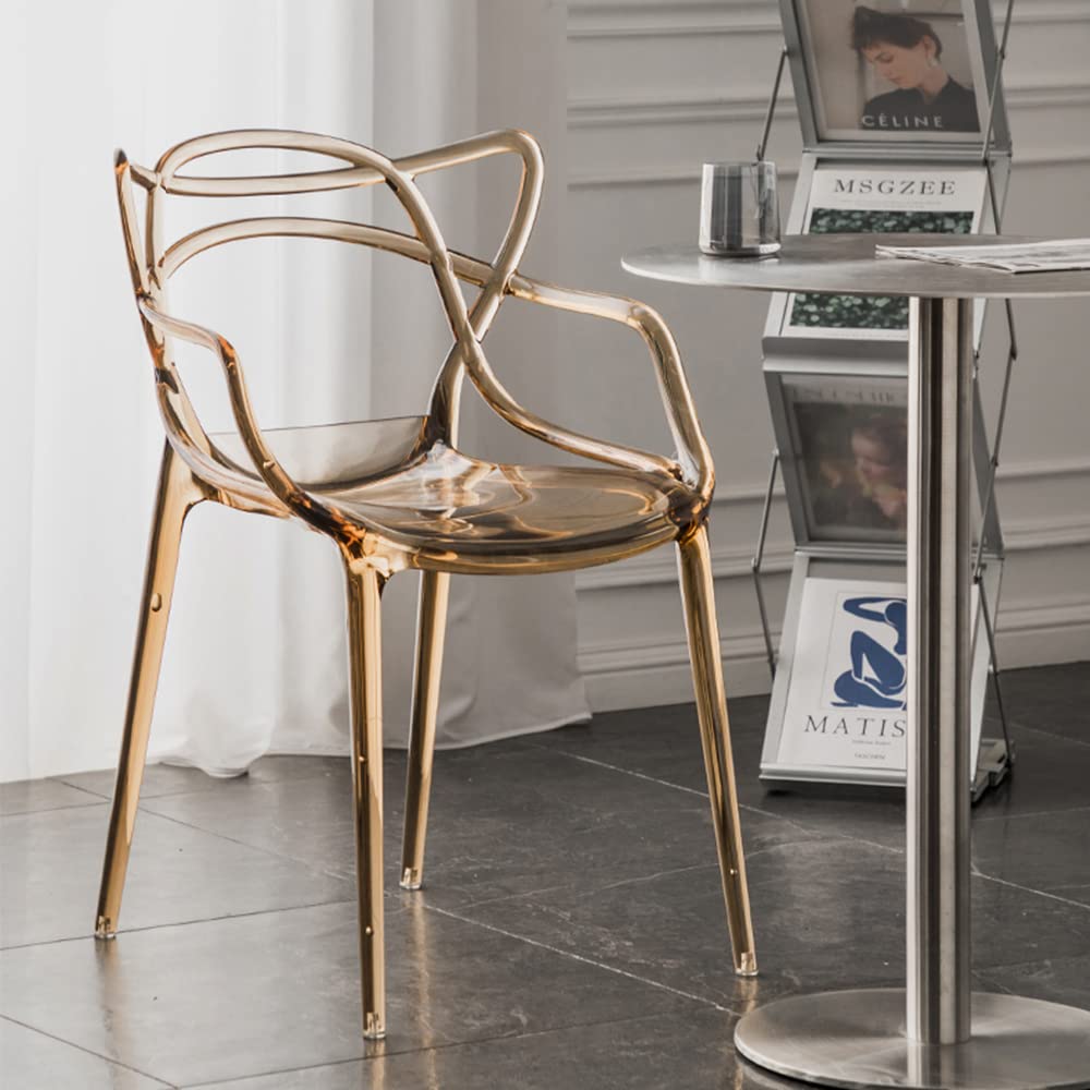 Modern Transparent Acrylic Dining Chair - Crystal Clear Plastic Backrest Contemporary Leisure Chair for Home, Restaurant & Office (Brown) | Perfect for Modern Dining Rooms, Cafés and Conference Spaces