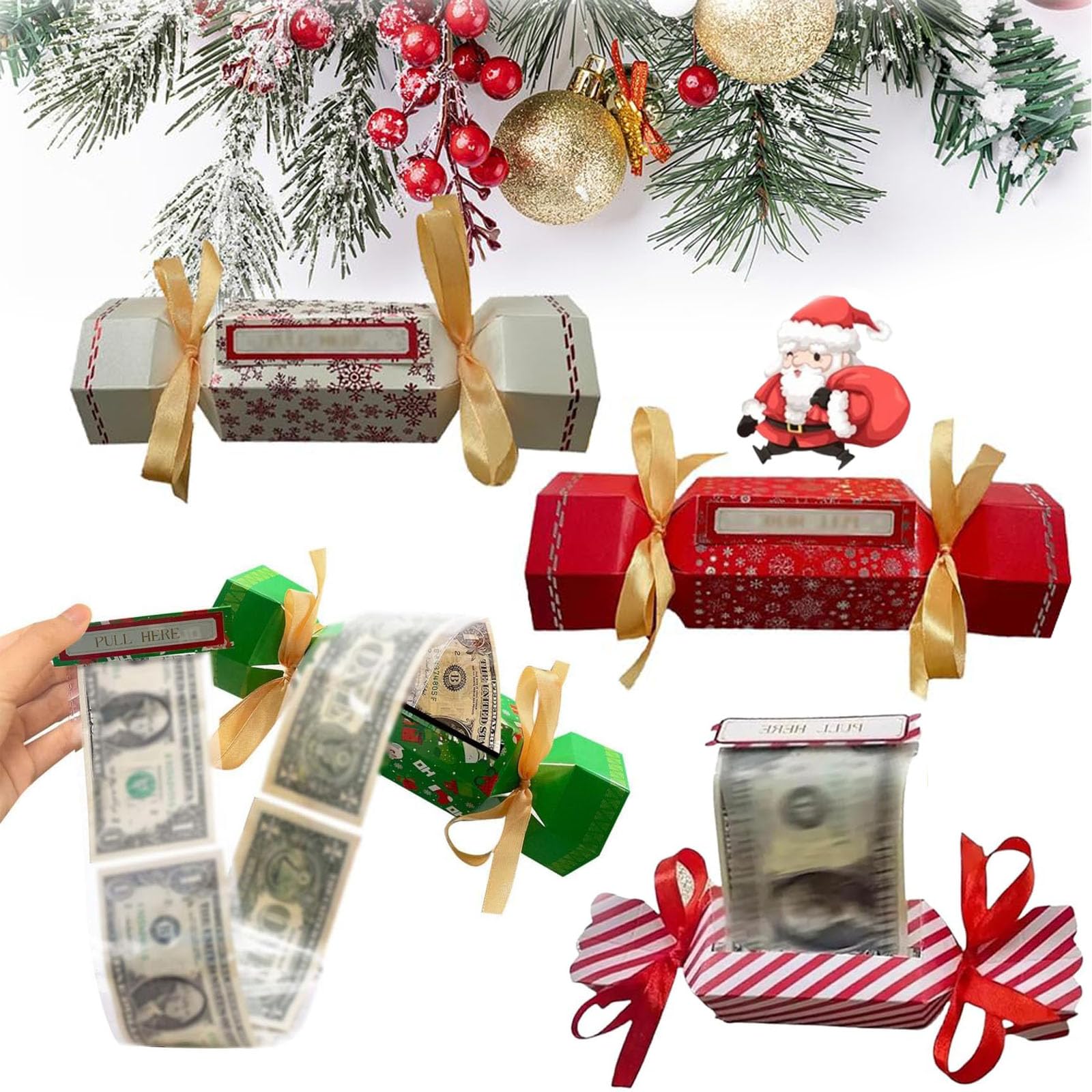 ZRW 4PCS Christmas Money Pull Pouch Set - Fun Cash Gift Surprise Box for Holidays, Birthday & Special Occasions | Creative Alternative to Candy Gifts | Perfect for Stocking Stuffers, Party Favors & Gift Exchanges