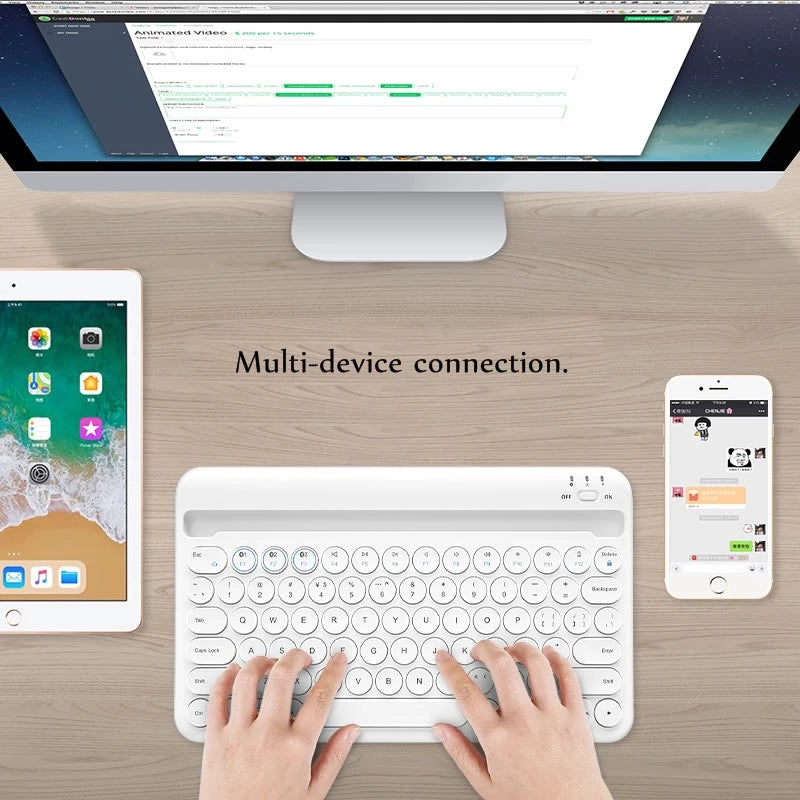 Wireless Bluetooth Keyboard HB206S - Slim Portable Rechargeable for iPad, iPhone, MacBook, Windows PC - Perfect for Office, Home & Travel Use