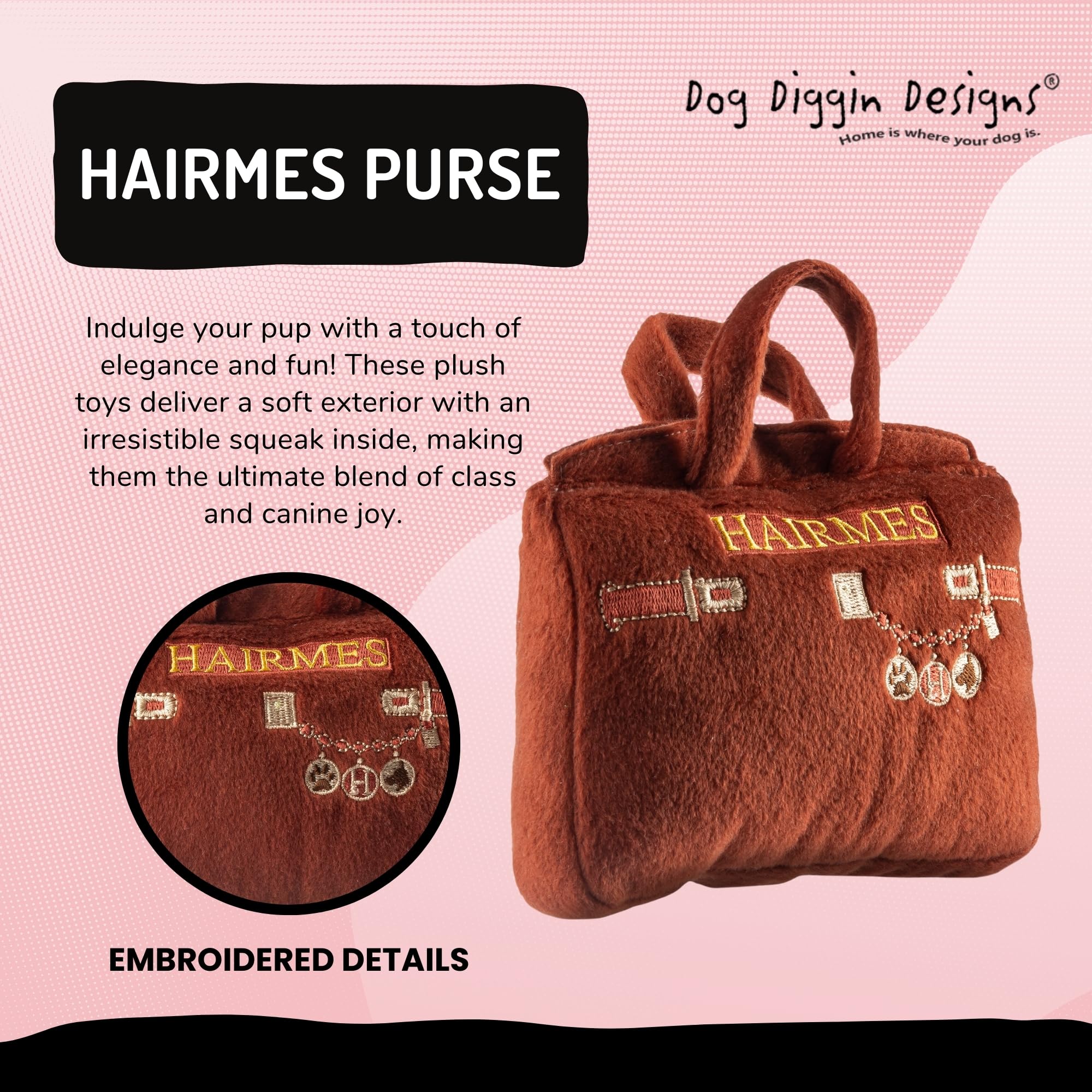 Dog Diggin Designs Runway Pup Collection - Unique Squeaky Parody Plush Dog Toys | Fashionable Haute Couture Purse & Handbag Style Pet Toys for Small & Medium Dogs - Perfect for Playtime, Training & Fashionable Pet Photos