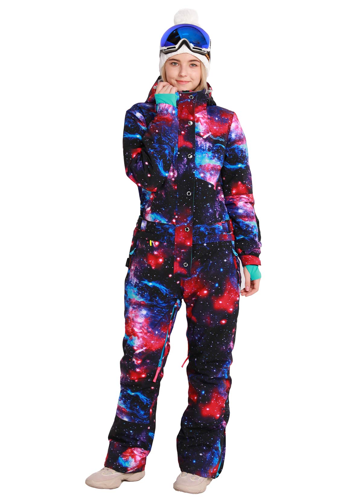 Bluemagic Women's Snowsuit One-Piece Ski Suit - Waterproof Winter Jumpsuit for Snowboarding, Skiing & Outdoor Activities - Colorful Insulated Coverall Snowboard Jacket
