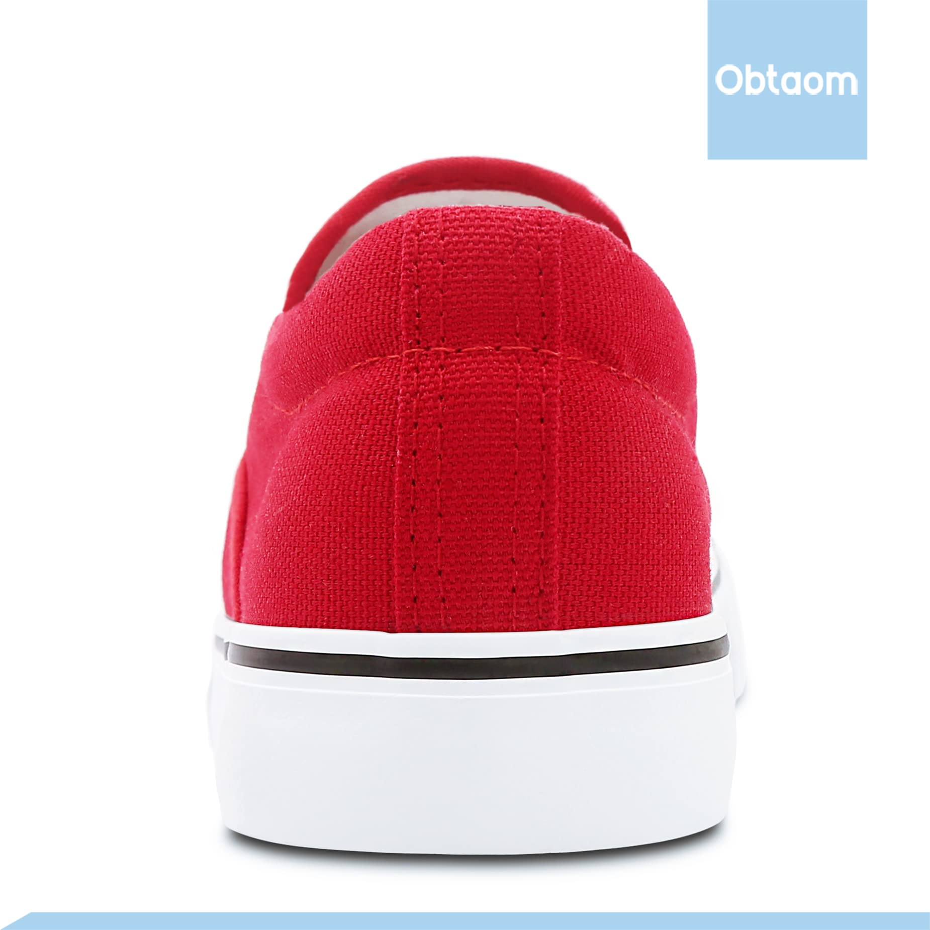 Obtaom Women's White Sneakers - Slip On Black Canvas Loafers for Women | Comfortable Low Top Casual Shoes for Walking, Work & Everyday Wear