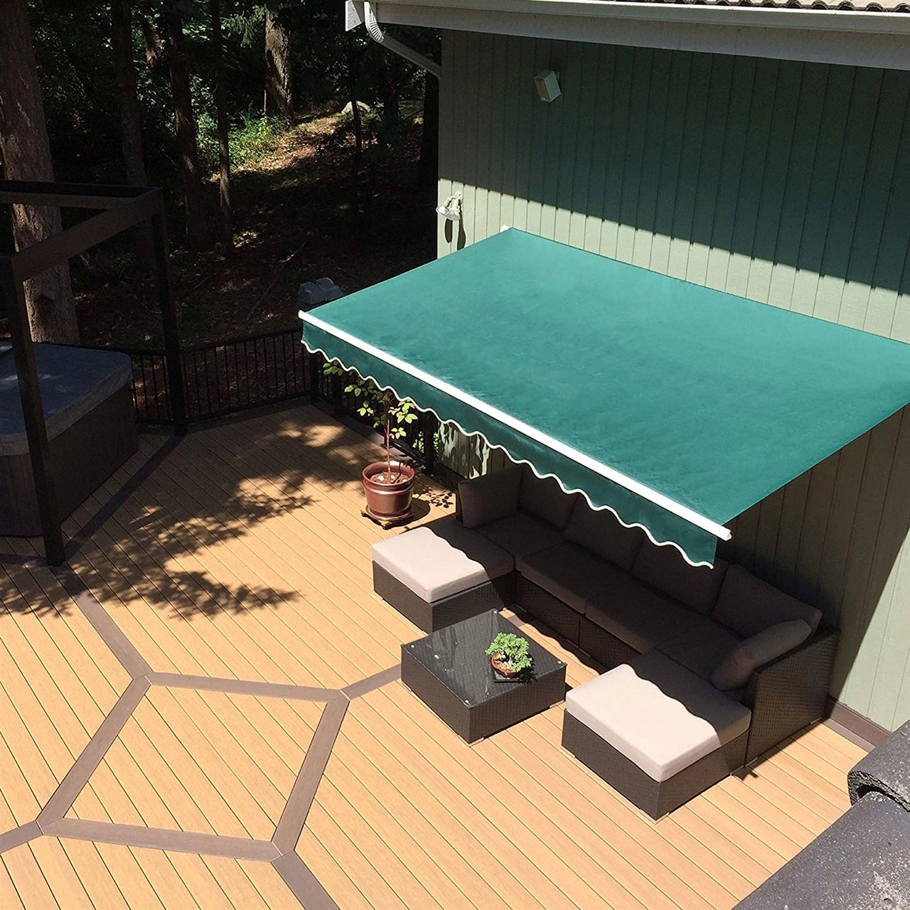 Aleko 12x10 Feet Motorized Retractable Patio Awning with White Frame - Perfect for Outdoor Shade, Deck, Garden, and Backyard Relaxation