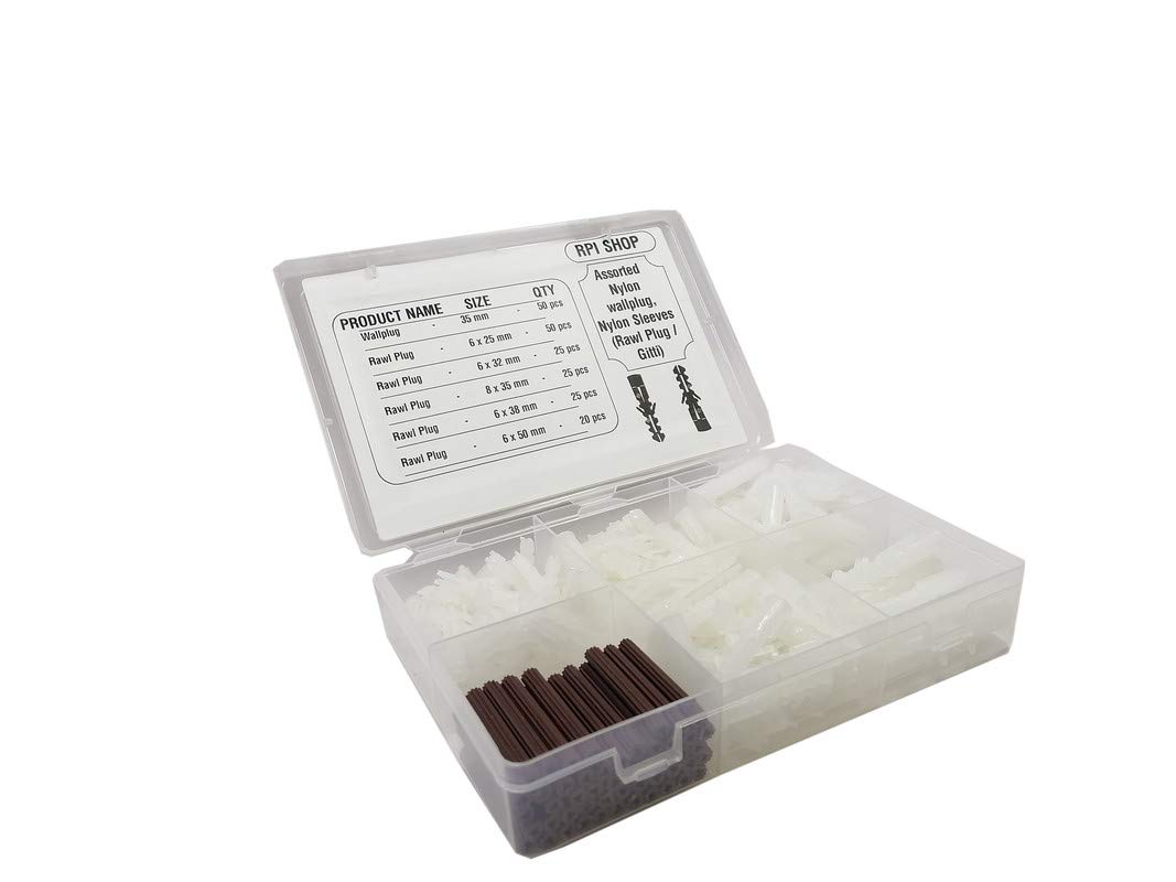 195 Pcs Assorted Nylon Wall Anchors & Sleeves - Heavy Duty Rawl Plugs for Concrete, Brick & Drywall - Perfect for Hanging Shelves, Mirrors & Home Decor