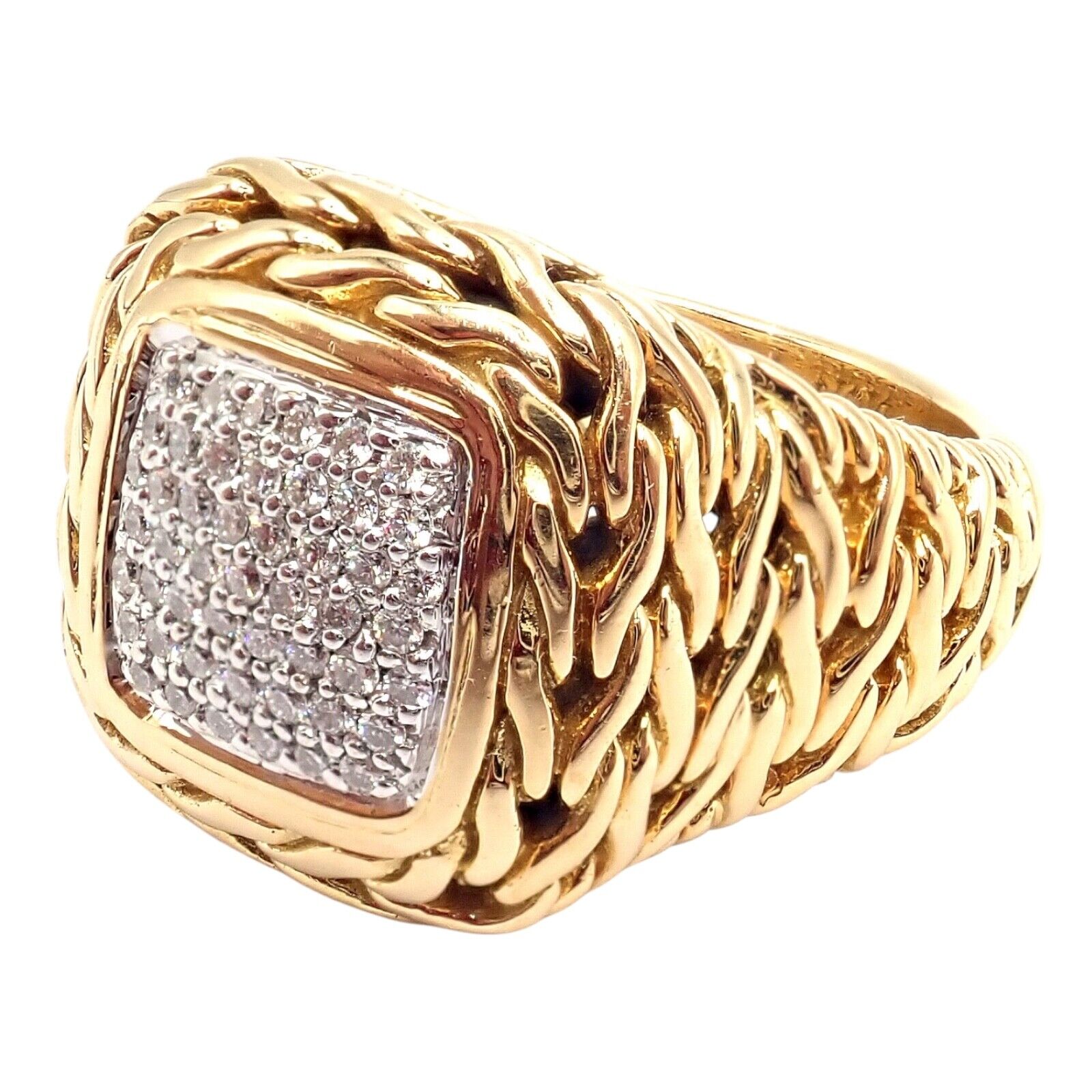 Authentic John Hardy JH 18K Yellow Gold Diamond Square Signet Signature Ring for Men & Women - Luxury Jewelry Gift for Anniversary, Wedding & Special Occasions