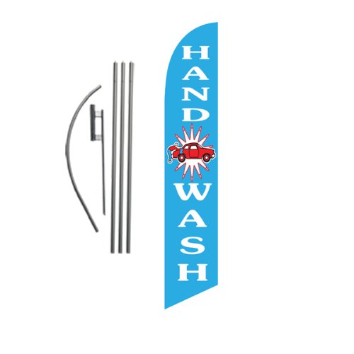 Premium Hand Wash Advertising Feather Banner Swooper Flag with Pole Kit & Ground Stake - Eye-Catching Car Wash Sign for Business Promotion, Gas Stations & Auto Detailing Shops