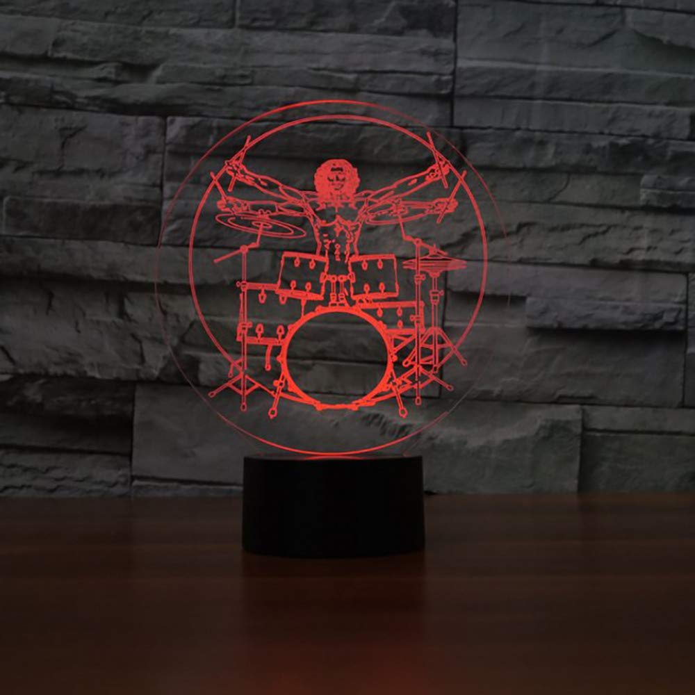 3D LED Skull Drum Night Light - 7 Color Changing USB Desk Lamp with Touch Button, Musical Instrument Nightlight for Kids & Baby Bedroom Decor, Perfect Gift for Halloween, Nursery, and Party Decorations