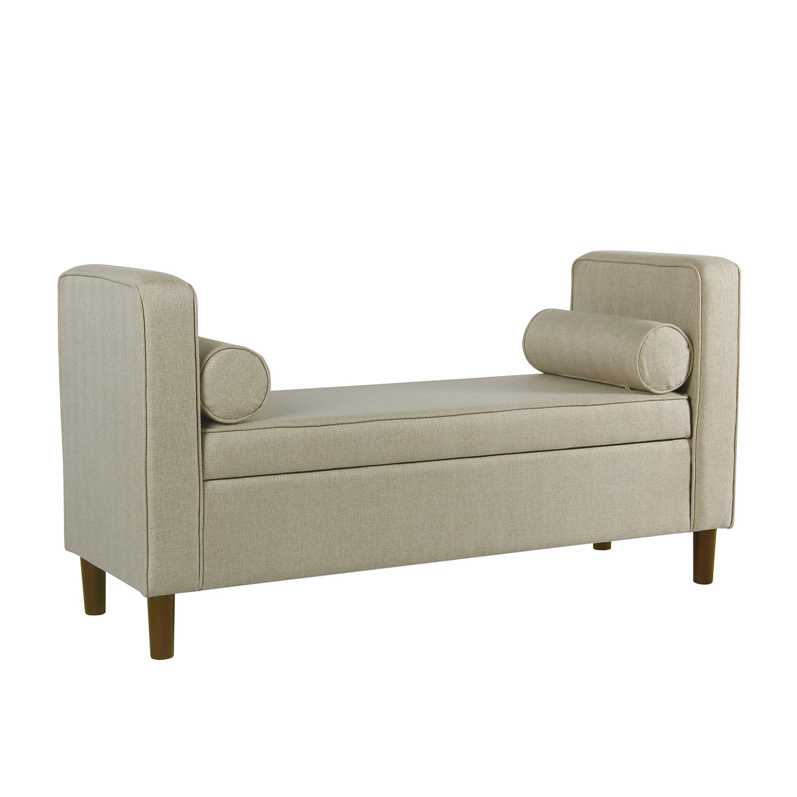Modern Storage Ottoman Bench with Pillows - Cream Upholstered for Living Room & Bedroom Decor