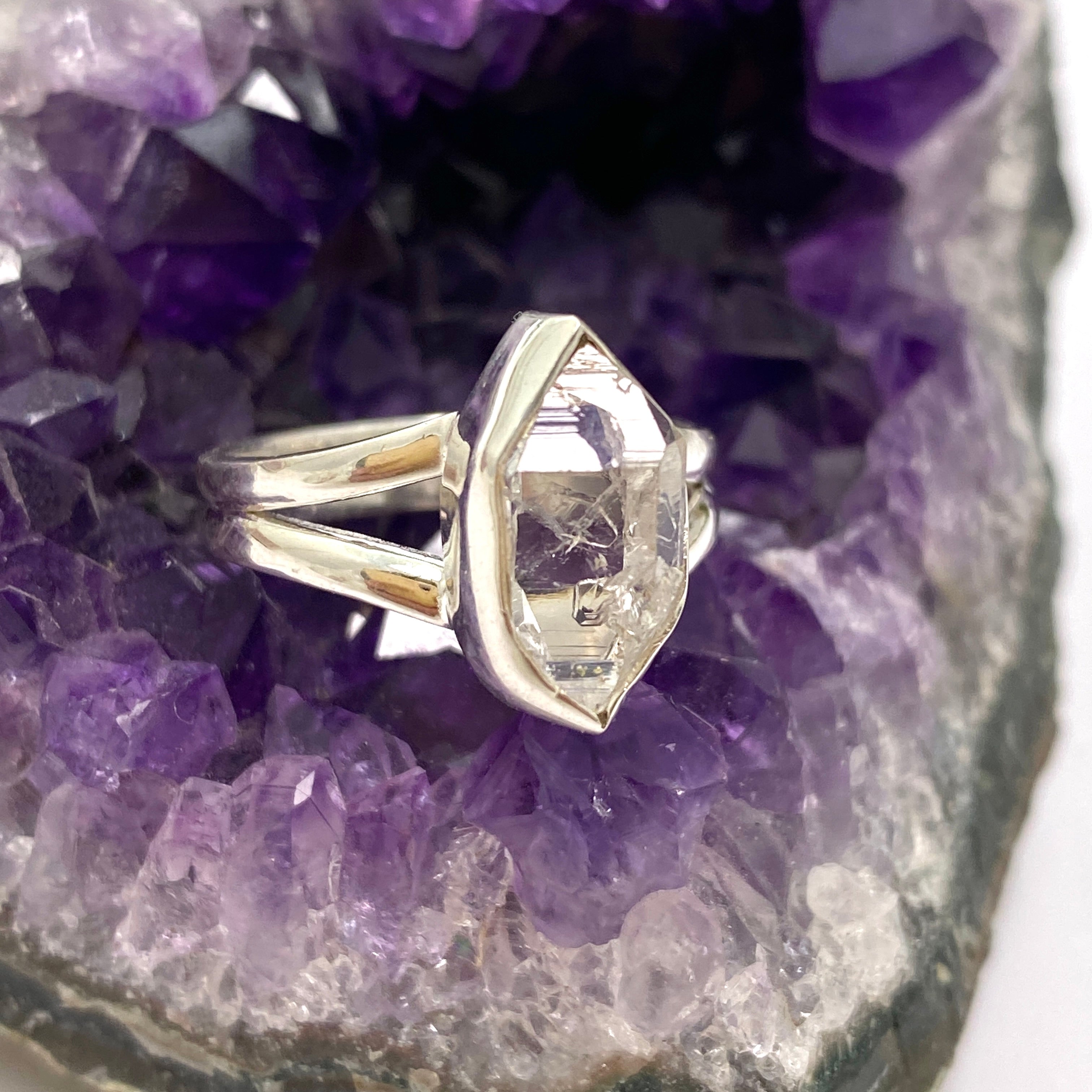 Natural Diamond Quartz Raw Split Band Ring Size 6.5 - PRGJ780 - Perfect for Boho Chic Jewelry, Wedding Bands & Everyday Fashion Accessories