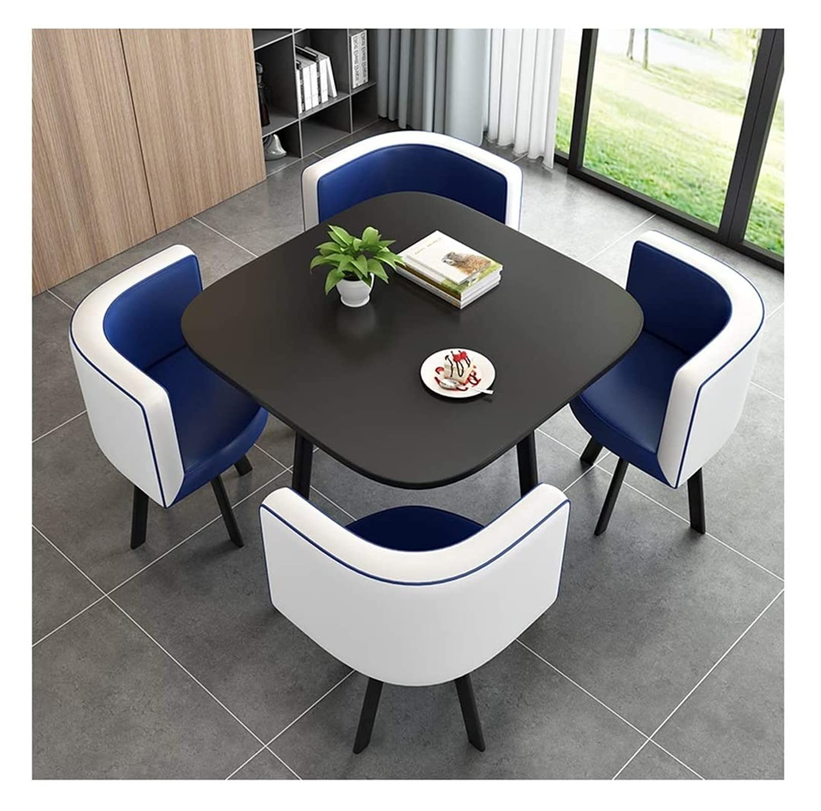 Blue Office Meeting Table and Chair Set - Modern Dining Table for Lounge, Negotiation Room, Hotel Reception, Cafe, Dessert Shop & Parlor - Perfect for Business Meetings, Conferences & Casual Dining