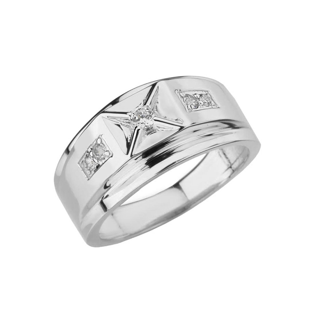 14K White Gold Diamond Men's Wedding Band Ring - Elegant Domed Design for Men's Jewelry, Perfect for Engagement, Wedding & Anniversary Gifts
