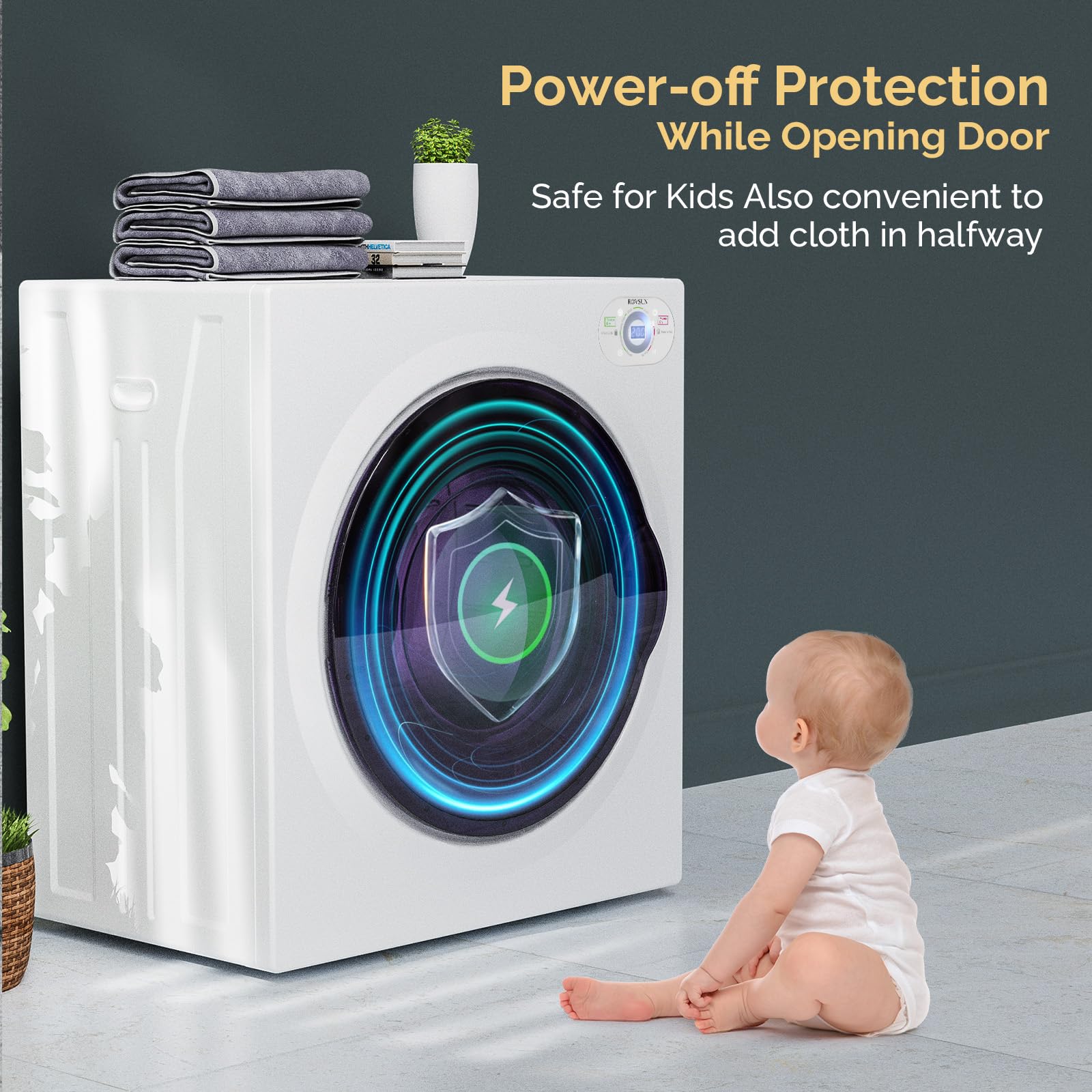 Bonnlo 9LBS Compact Front Load Laundry Dryer - 1400W Stainless Steel Portable Clothes Dryer with LCD Control Panel & 6 Drying Modes - Perfect for Apartments, Homes, Dorms & Small Spaces - Quick Drying for Everyday Laundry Needs