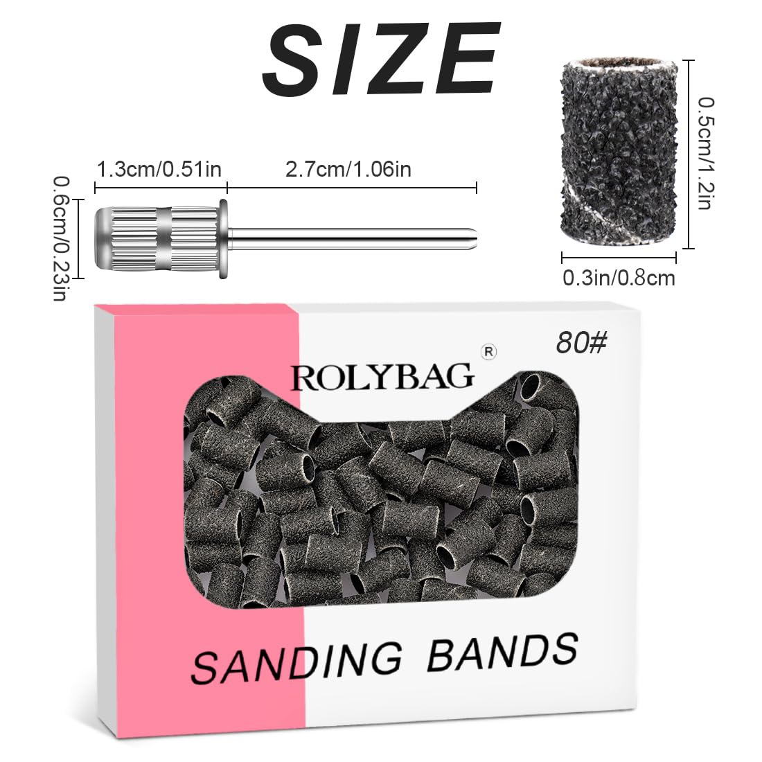 80# Professional Nail Sanding Bands for Nail Drill - 100 Coarse Sand Bands with 2 Mandrels (3/32