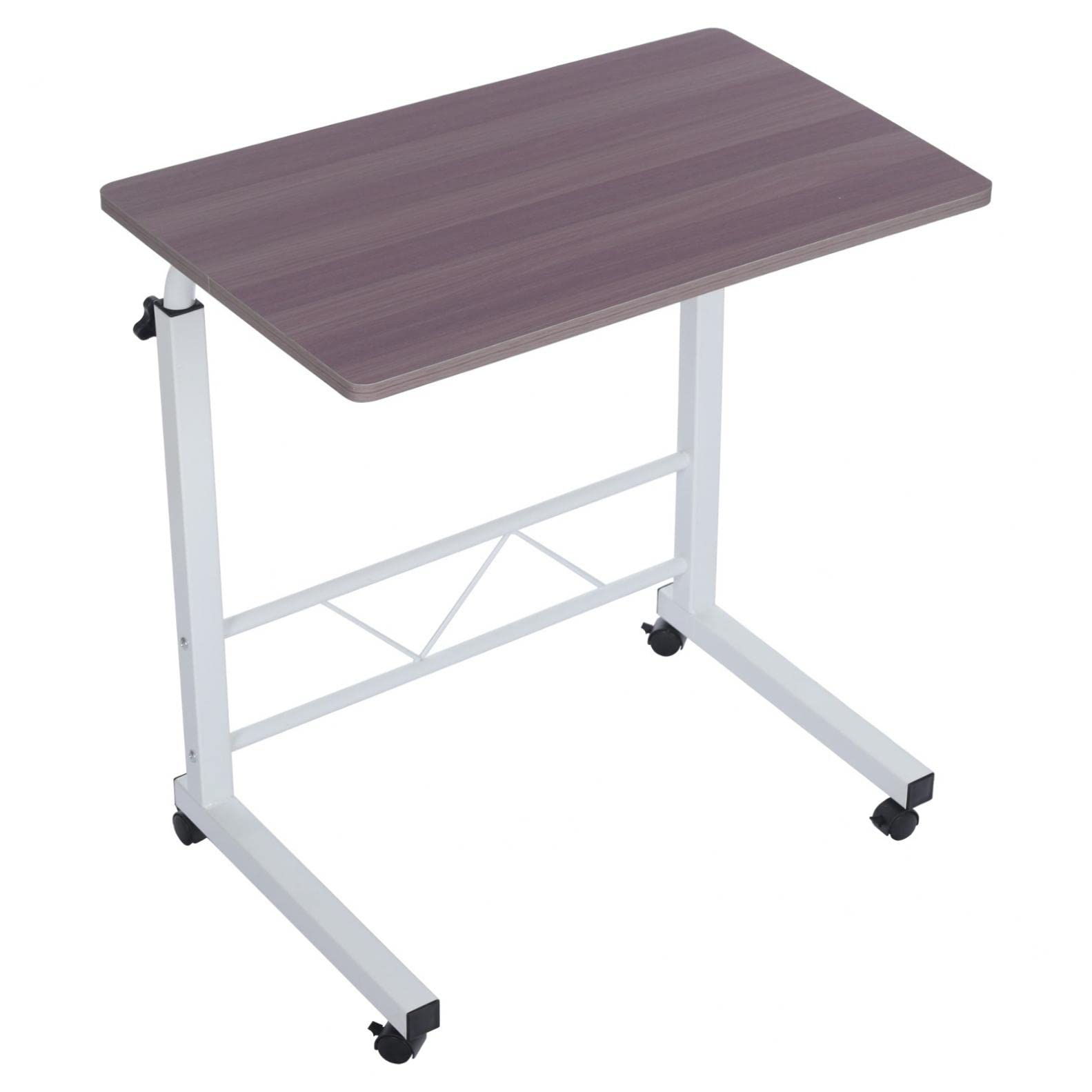Adjustable Overbed Bedside Table with Wheels - Portable Lifting Laptop Table for Bed, Mobile Desk for Home Office & Hospital Use (Red Brown) | Ideal for Eating, Working, Reading in Bed or Recovery