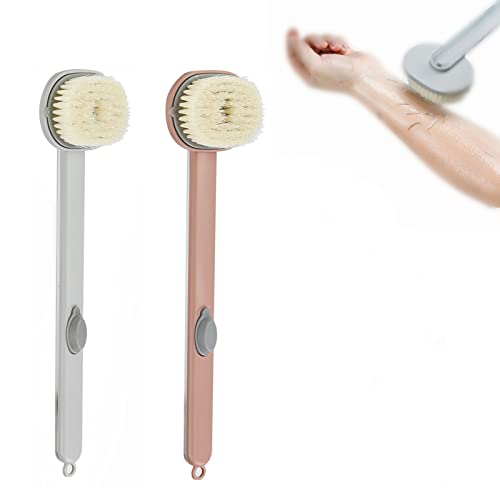 Long Handle Bath Massage Cleaning Brush with Gentle Exfoliating Bristles - Shower & Body Brush for Back Scrubbing & Skin Exfoliation - Perfect for Spa, Bath & Shower Time (Grey/Dark Pink)