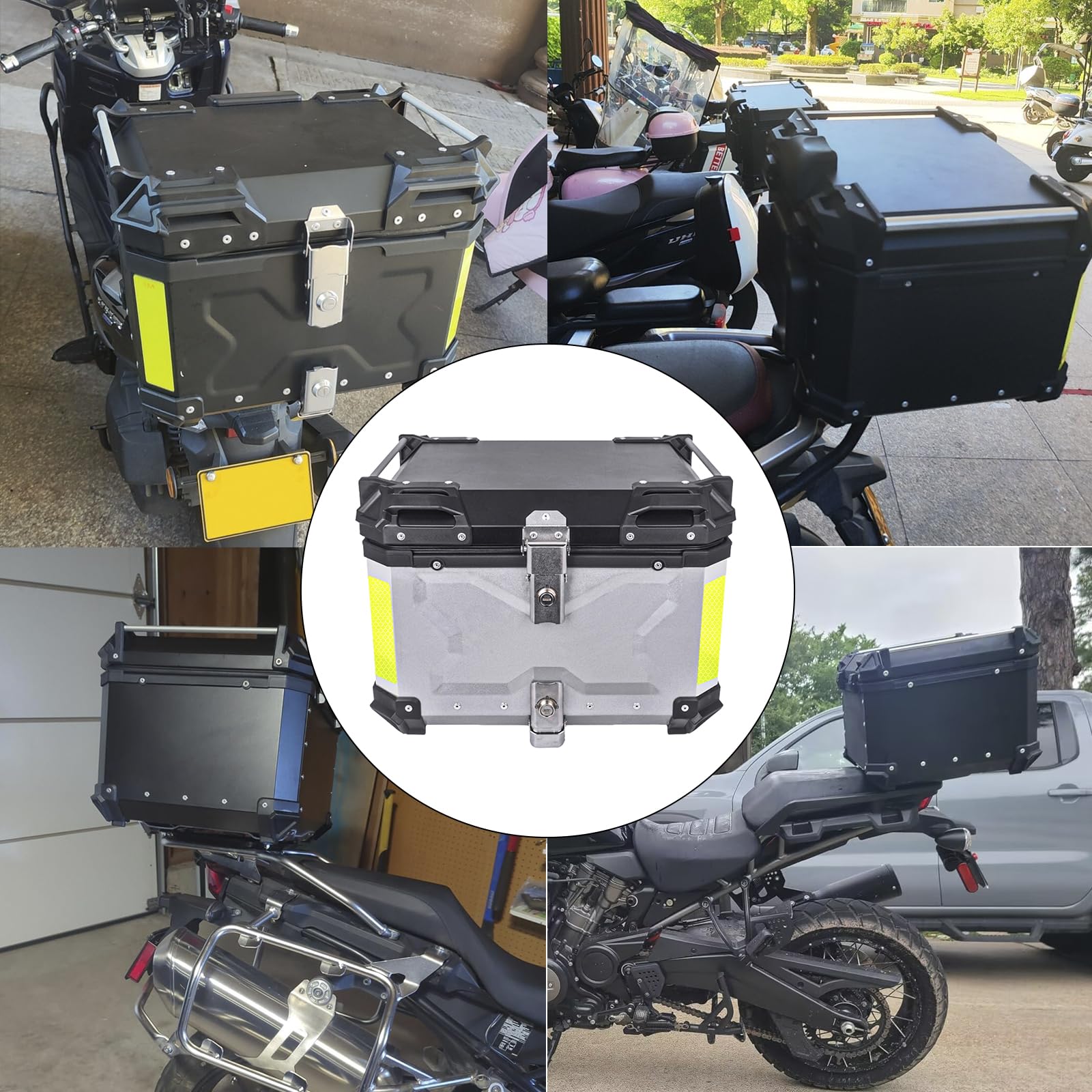 55L Waterproof Aluminum Motorcycle Top Case - Rear Storage Box for Luggage, Helmet & Tools - Fits Motorcycles, RVs & Yachts - Perfect for Road Trips, Camping & Outdoor Adventures