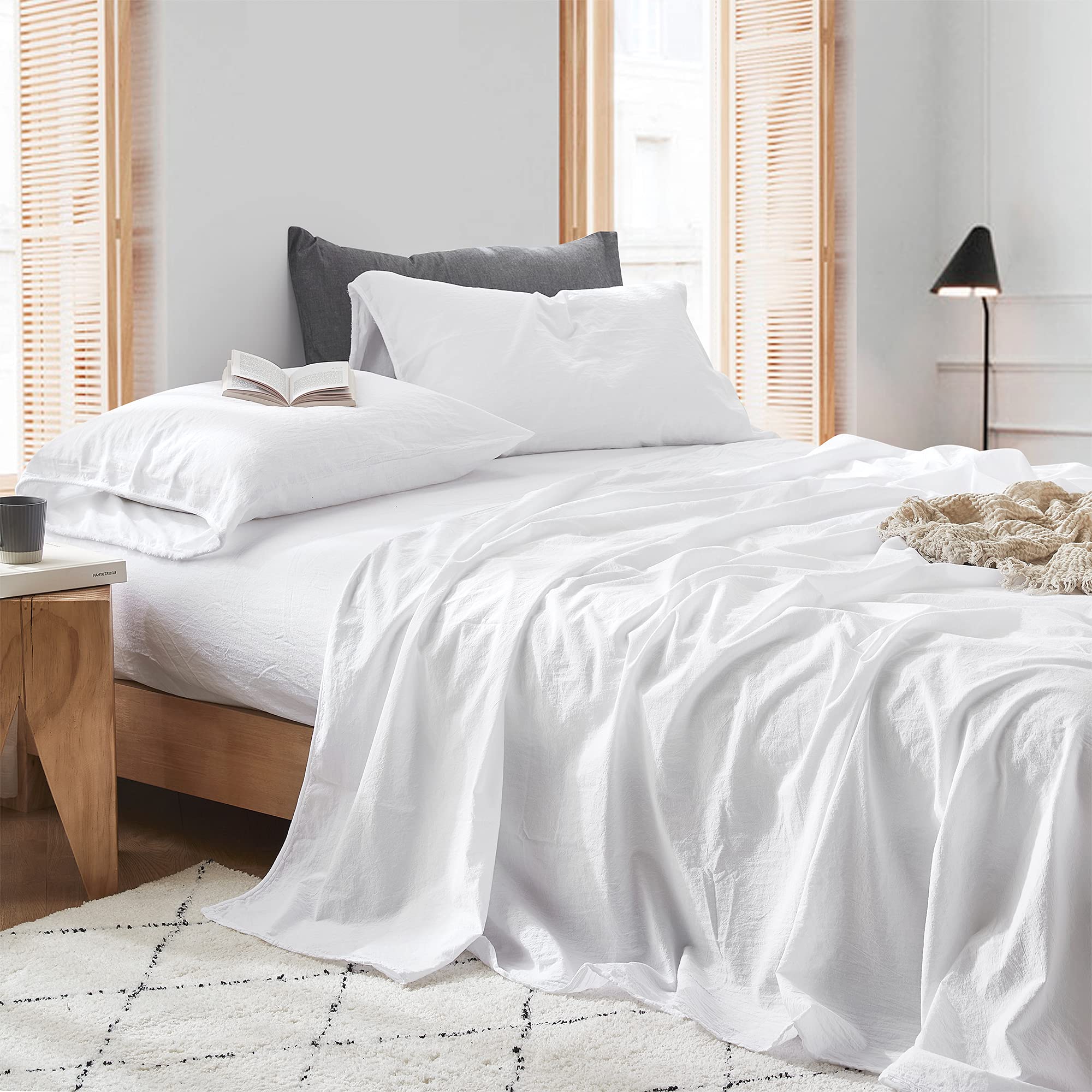 Byourbed Terra é Pais - 100% Cotton King Size Sheet Set with Tattered Edges - White - Perfect for Farmhouse & Boho Bedroom Decor