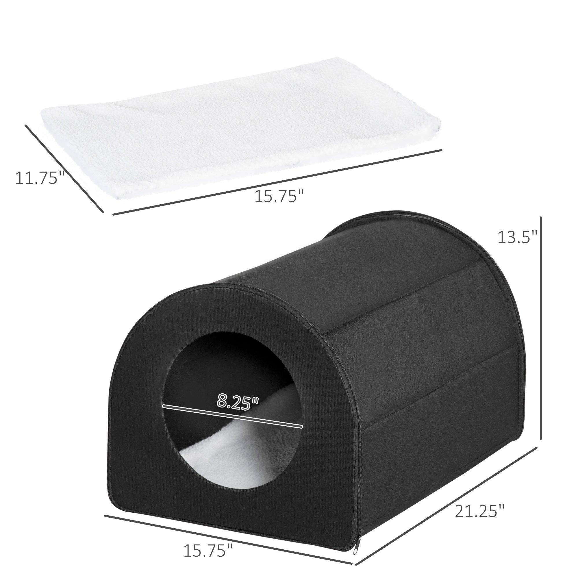 Heated Cat House for Winter - Portable & Waterproof Outdoor Pet Shelter with Dome Design, Ideal for Indoor/Outdoor Use - Keep Your Kitty Warm in Cold Weather (Black)