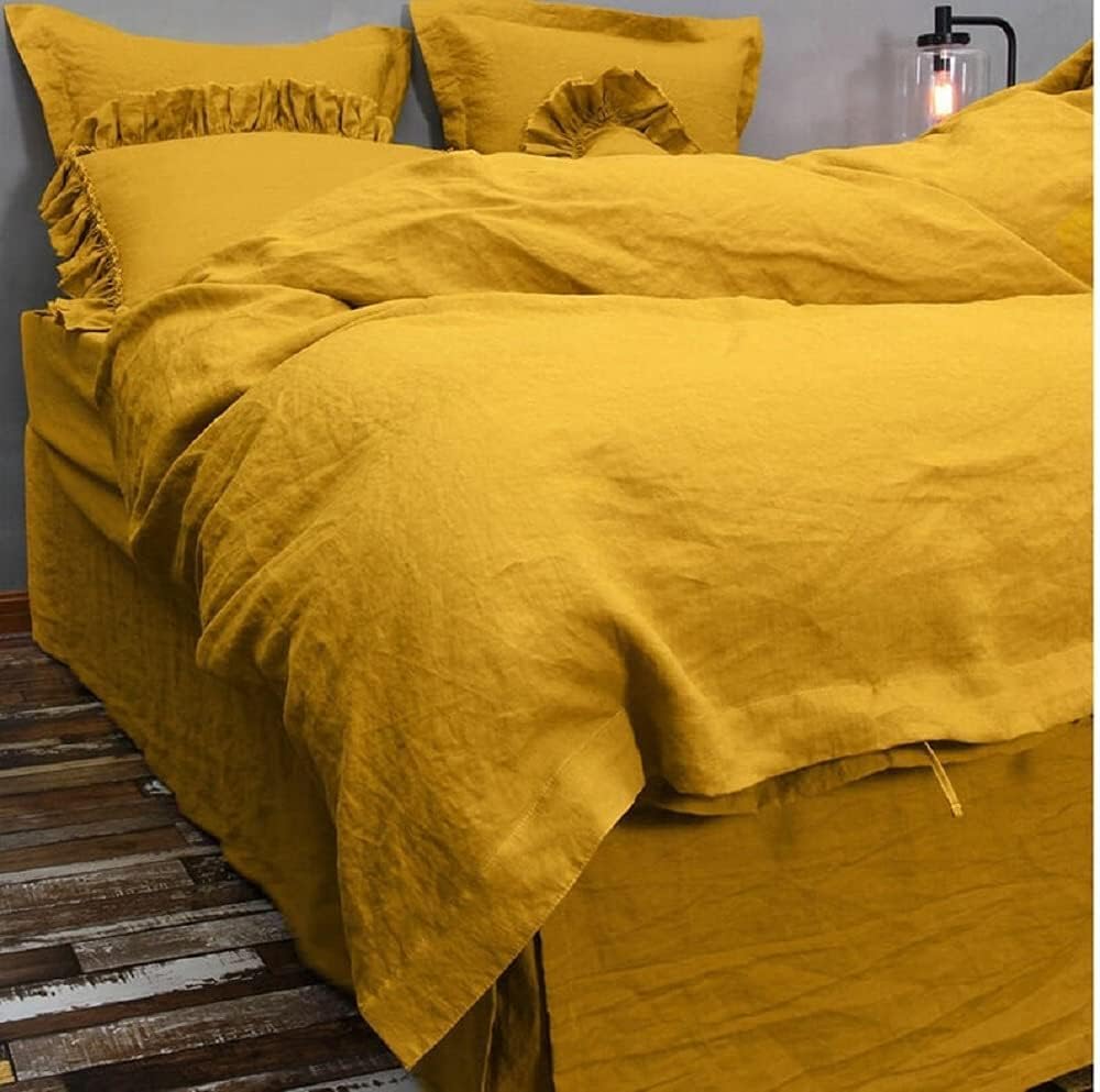 Premium Yellow Mustard Washed Duvet Cover Set - 100% Cotton California King Size | Soft Washed Bedding for Cozy Bedroom Decor