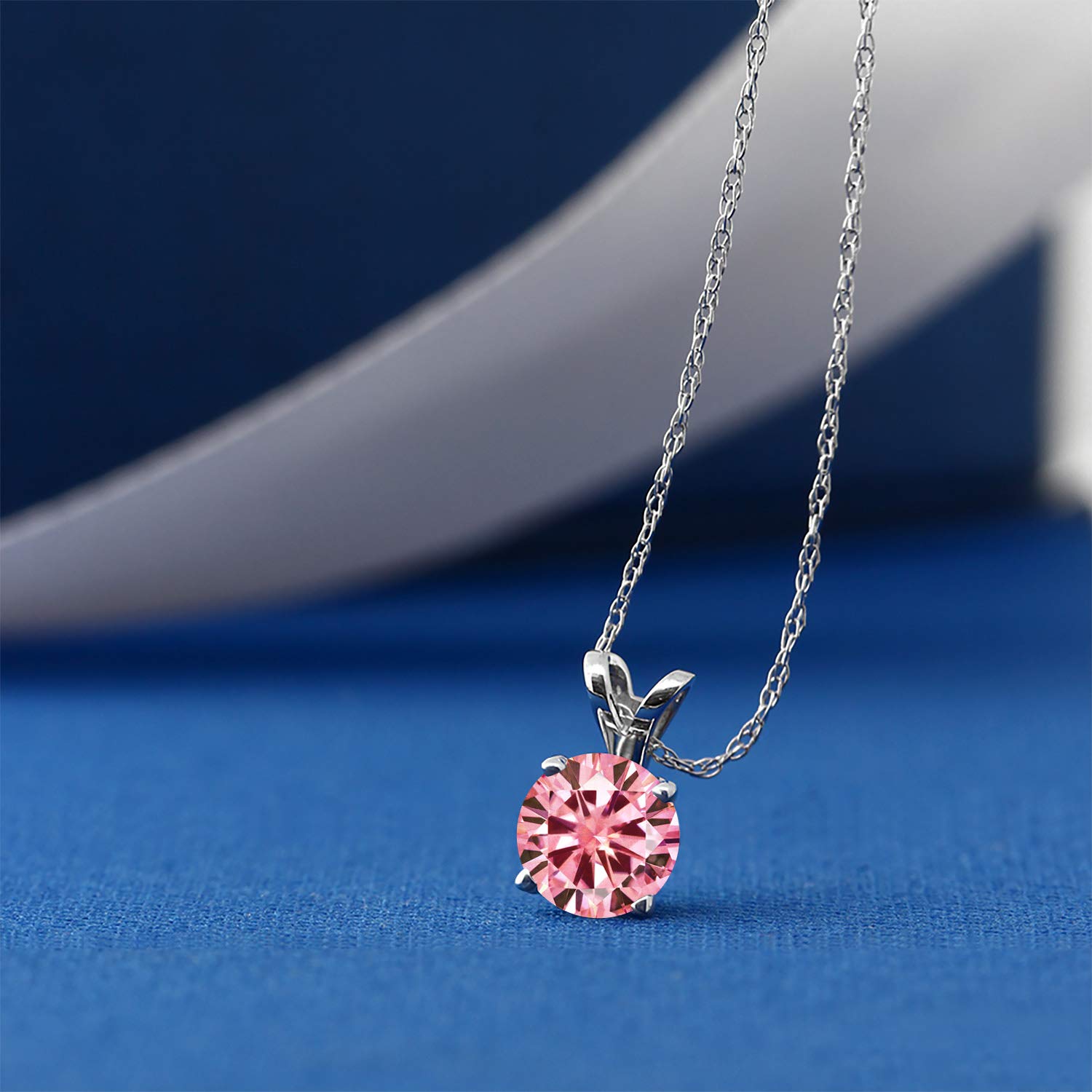 14K White Gold Round 5MM Birthstone Solitaire Pendant Necklace for Women - 18 Inch Gold Chain | Personalized Gemstone Jewelry Gift for Mom, Wife, Daughter | Perfect for Birthdays, Anniversaries & Special Occasions