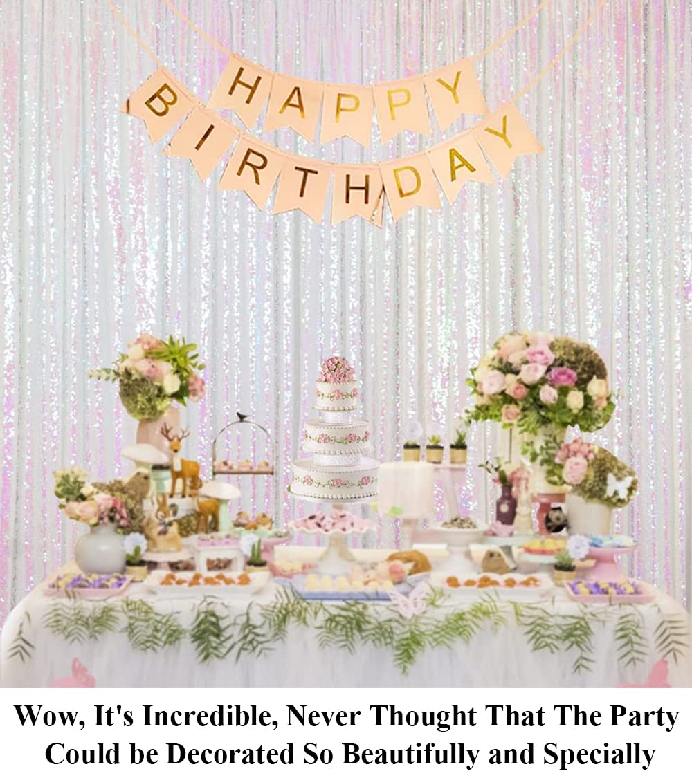 4ftx7ft Sequin Photo Backdrop - Glitter Photography Fabric for Wedding, Party & Events | Blackout Curtain for Indoor & Outdoor Use (Iridescent White)