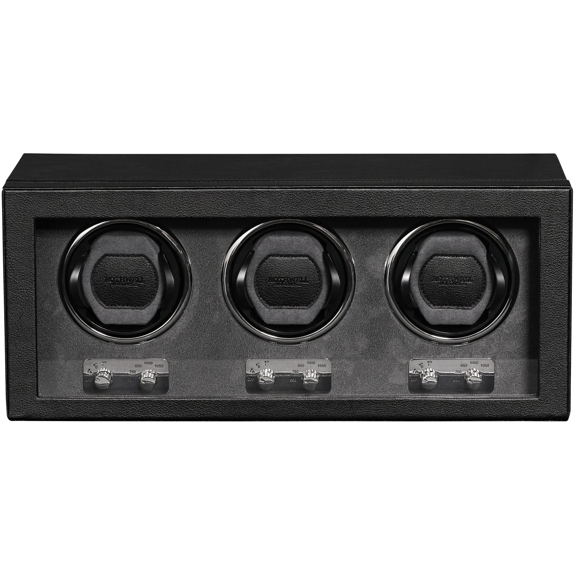 ROTHWELL Triple Automatic Watch Winder - Quiet Motor with 3 Speed Settings & Custom Rotation Modes for Men's Luxury Watches (Black/Grey) - Perfect for Watch Collectors, Travel & Nighttime Storage
