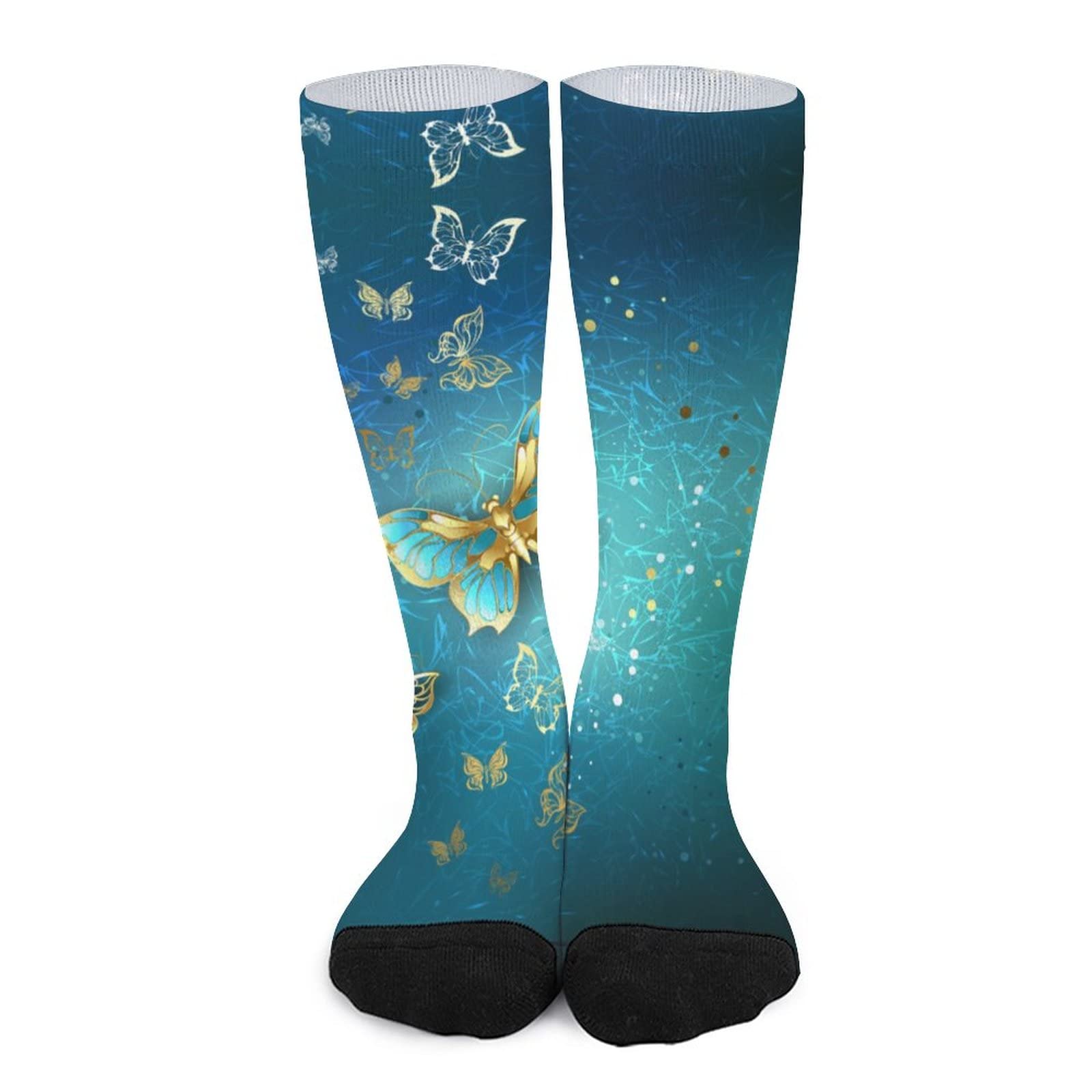 Luxury Gold Butterfly Print High Stockings - Unisex Tube Socks for Sports & Warmth | Perfect for Dance, Cosplay & Winter Fashion