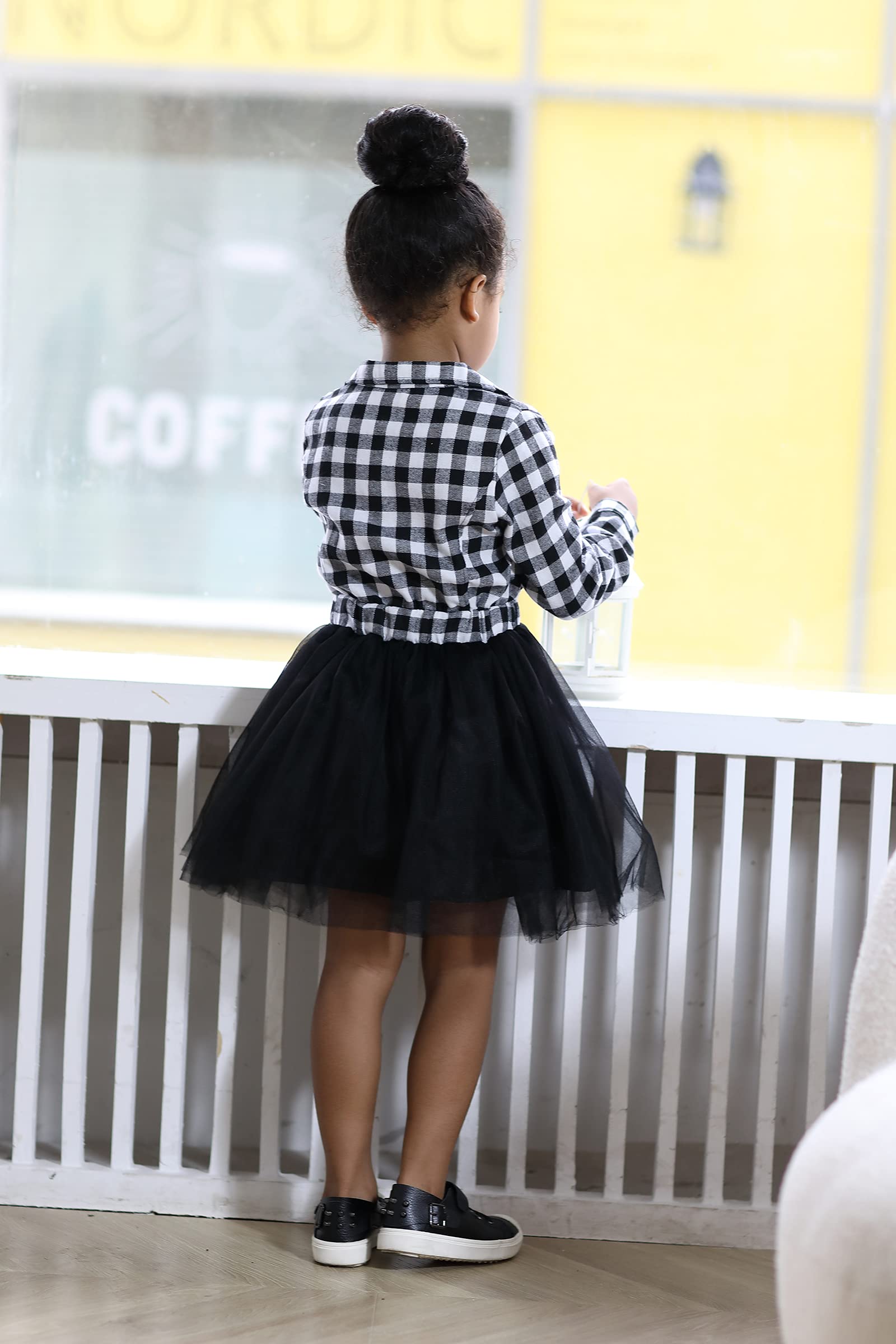 Little Baby Girl Black and White Buffalo Plaid Tutu Dress - Princess Party Formal Outfit for Holidays, Christmas Photos & Special Occasions