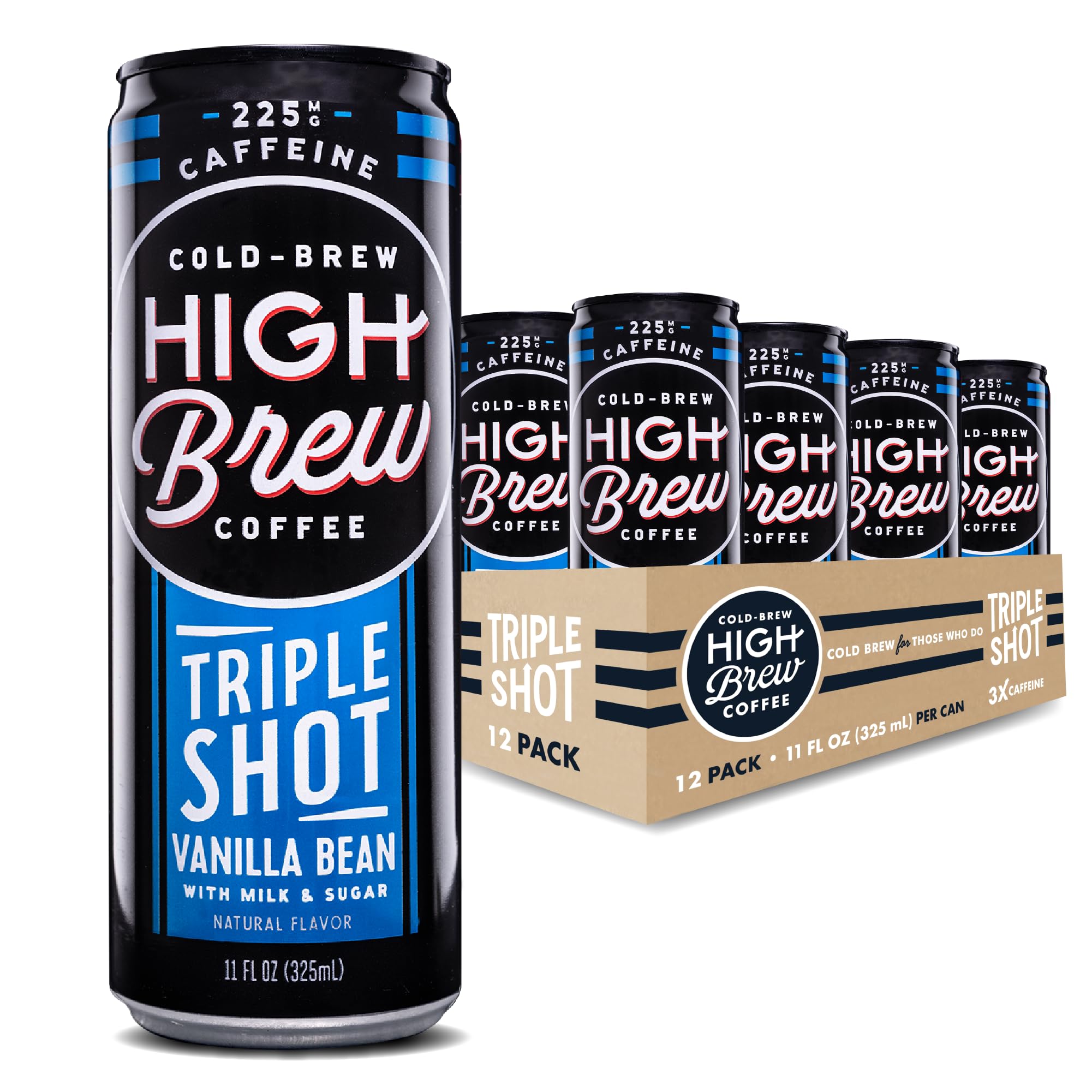 High Brew Coffee Triple Shot Vanilla Bean Cold Brew - 11 Fl Oz Ready-To-Drink Coffee (Pack of 12) - Perfect for Office, Travel & On-The-Go Energy Boost