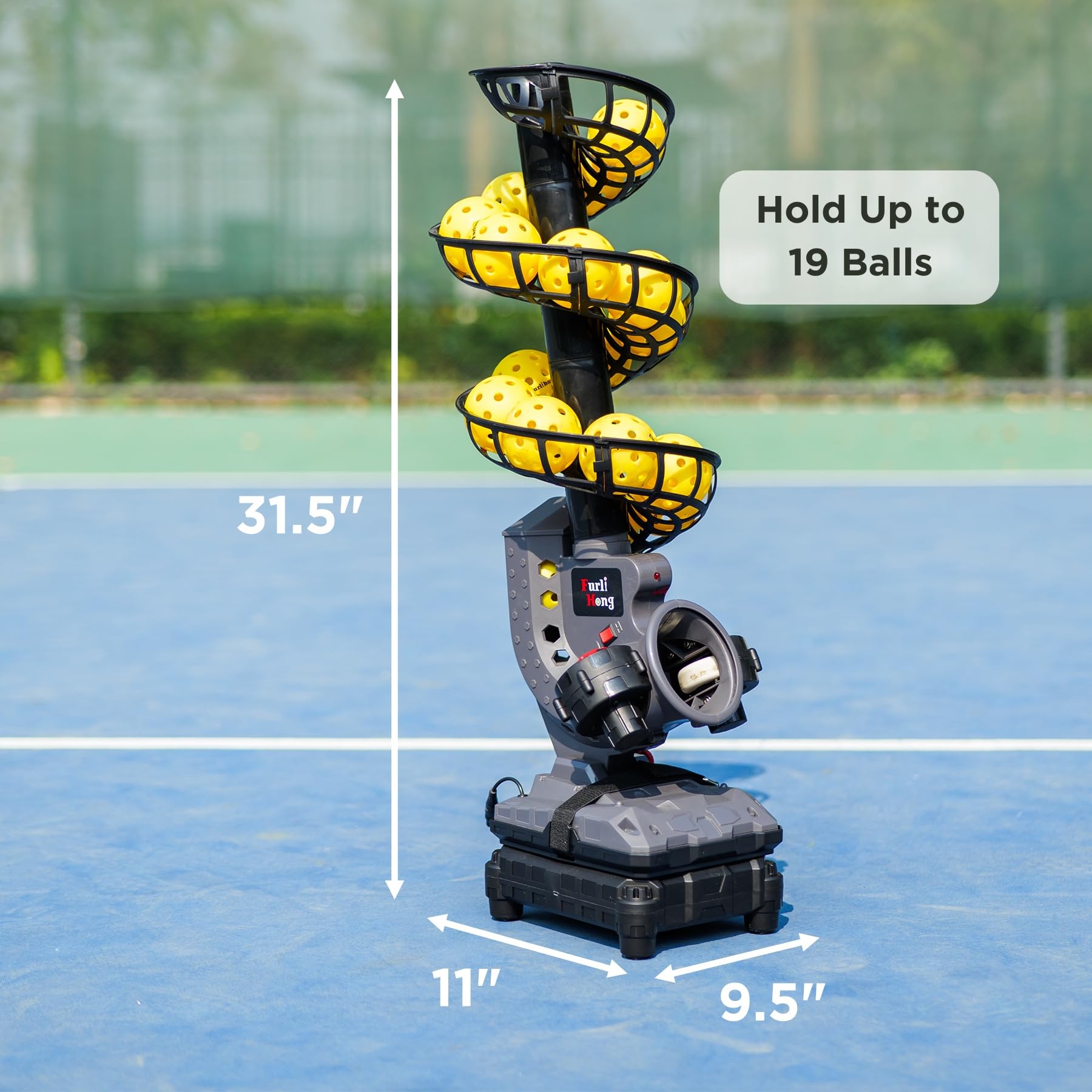Furlihong 3802PBH Adjustable Speed & Angle Pickleball Machine with Auto Swing Base - Portable Pickleball Launcher for All Skill Levels (Power Bank/Battery/AC Powered) - Perfect for Backyard, Court & Indoor Training