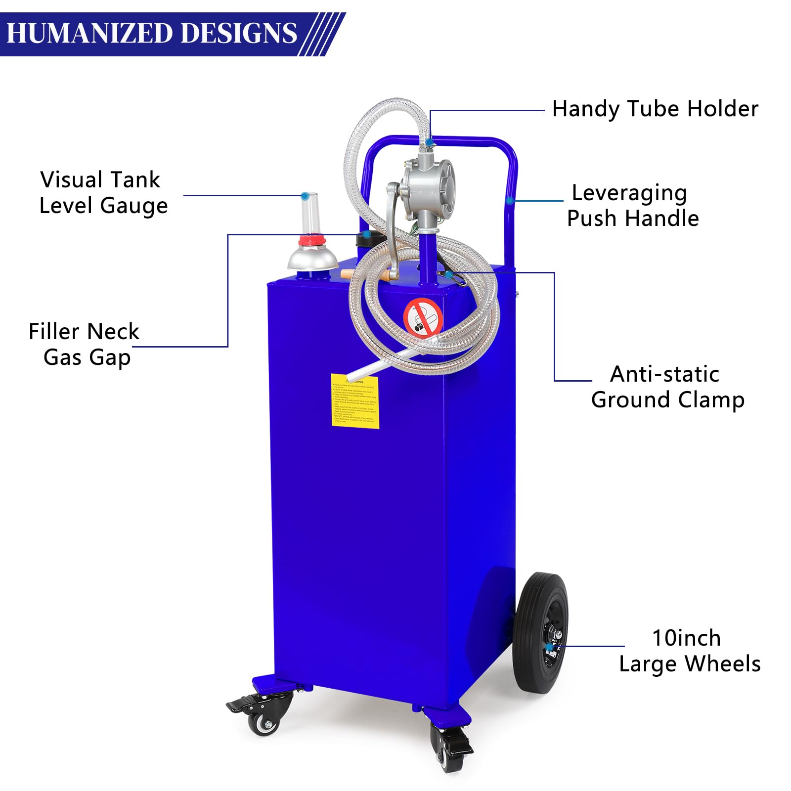30 Gallon Gas Caddy Tank - Portable Fuel Storage Can for Diesel, Kerosene & Oil Transfer with Auto Rotary Pump & Flat-Free Solid Rubber Wheels - Ideal for Boats, ATVs, Cars, Motorcycles, RV & Farm Equipment (Blue)