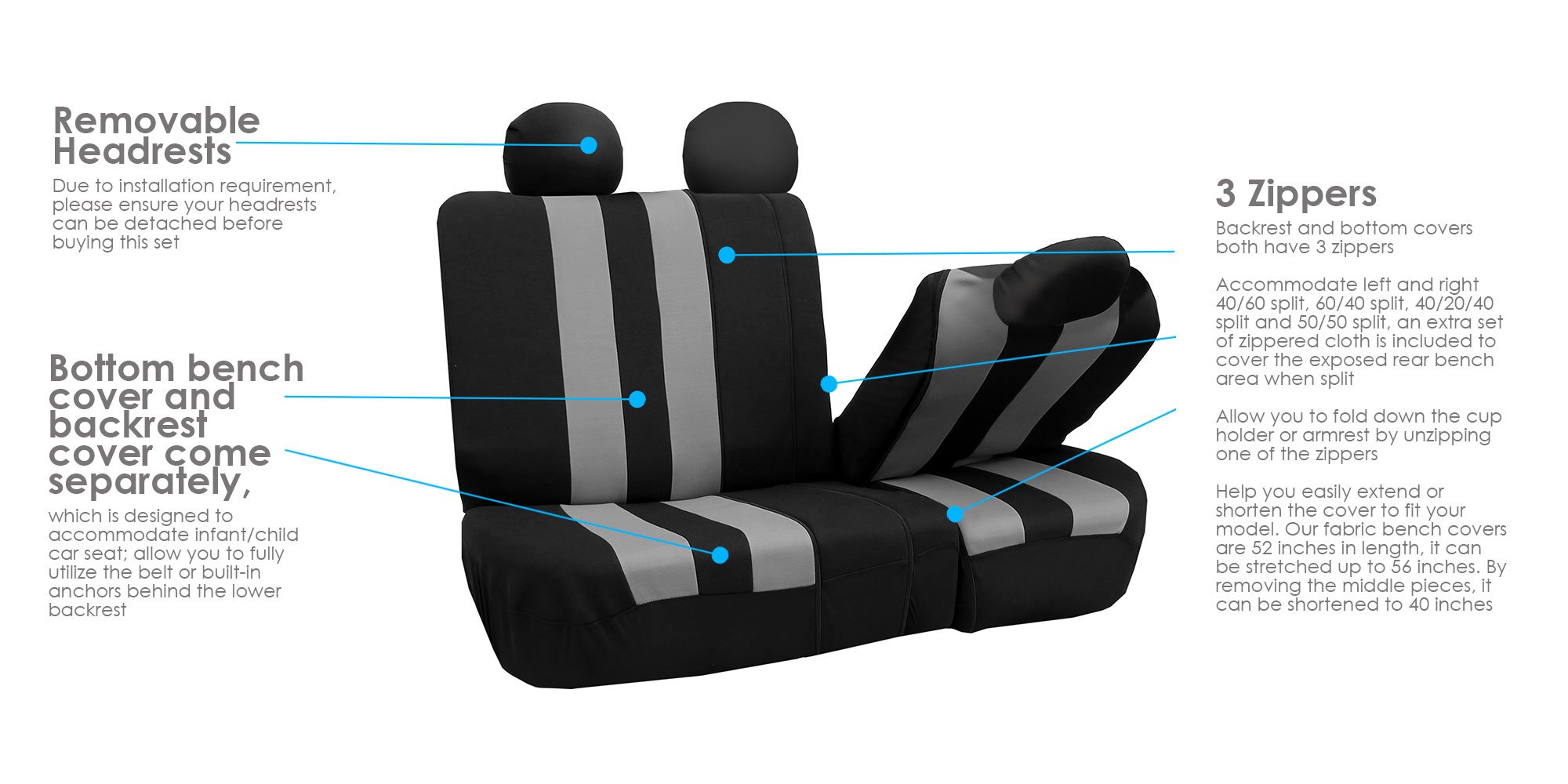 Premium FH Group Car Seat Covers - Full Set Gray Striped Universal Fit for Cars, Trucks & SUVs | Airbag Compatible & Split Rear Design | Durable Interior Accessories for Commuting, Road Trips & Family Protection