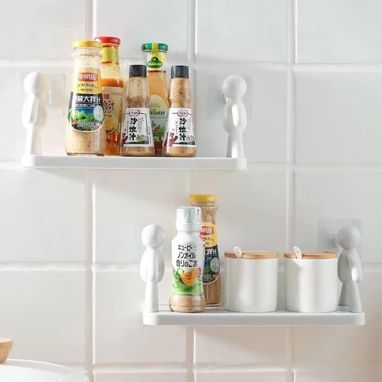 BK 10 Wall Mounted Plastic Bathroom Shelf - Waterproof Self Adhesive Storage Organizer with 2 Strong Stickers, White Rectangular Design - Perfect for Shower, Toilet, Kitchen & Small Space Organization