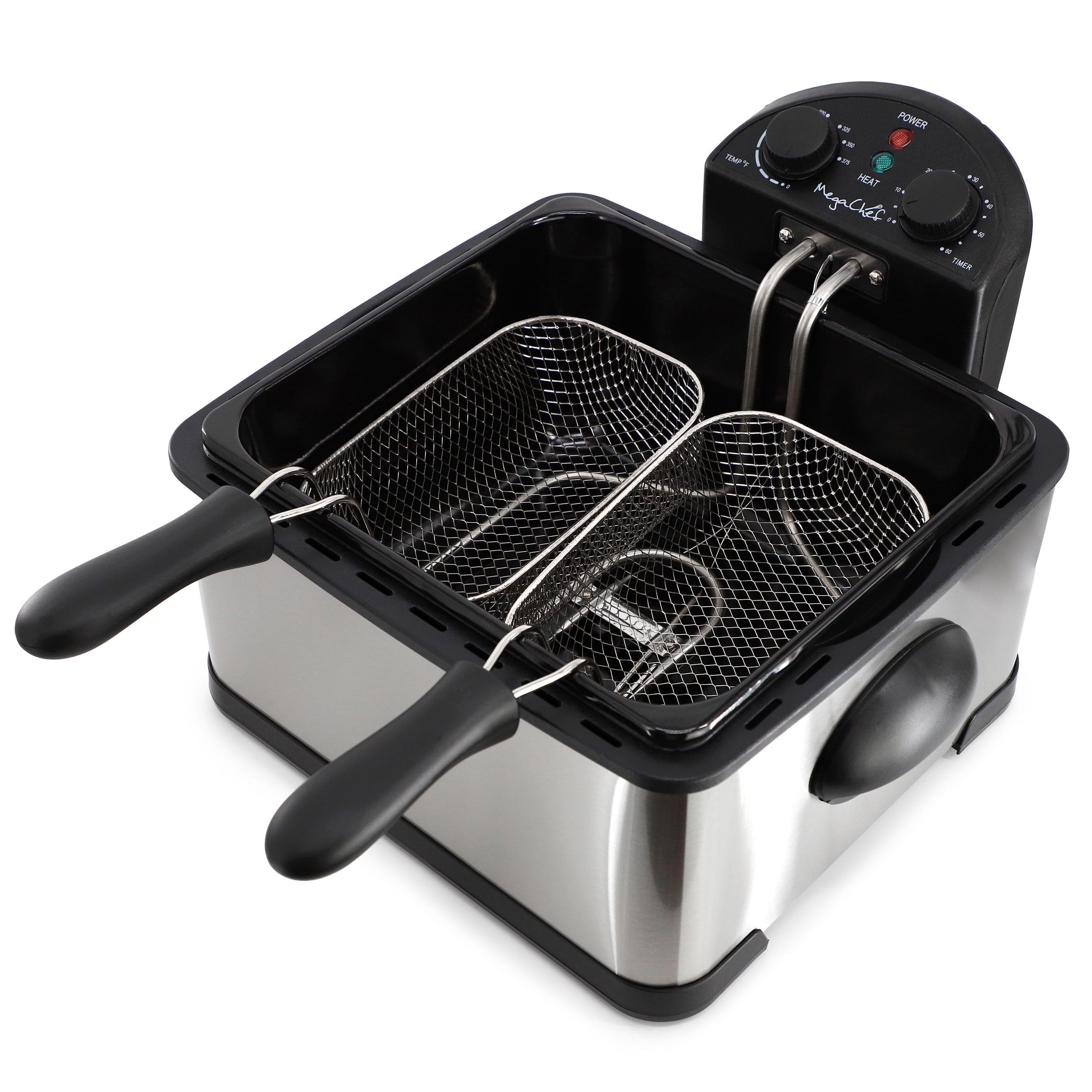 MegaChef 4.23 Quart Electric Deep Fryer with Adjustable Temperature Control & Timer - Perfect for Home Kitchen, Restaurants, and Party Cooking