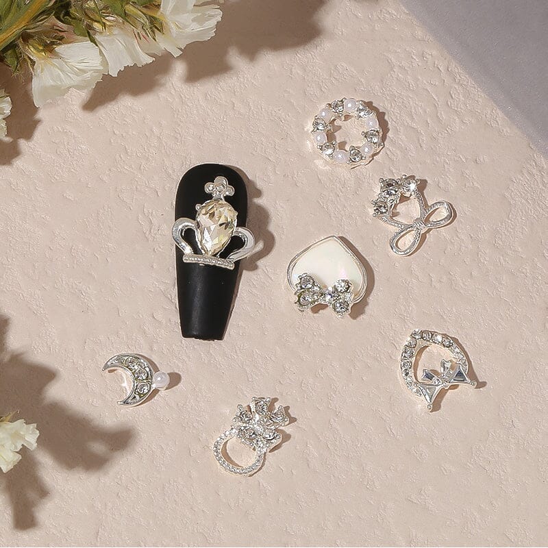 Elegant Silver Heart Bowknot Rhinestone Nail Art Decorations - 18pcs Set for Wedding, Party & Special Occasion Nail Designs
